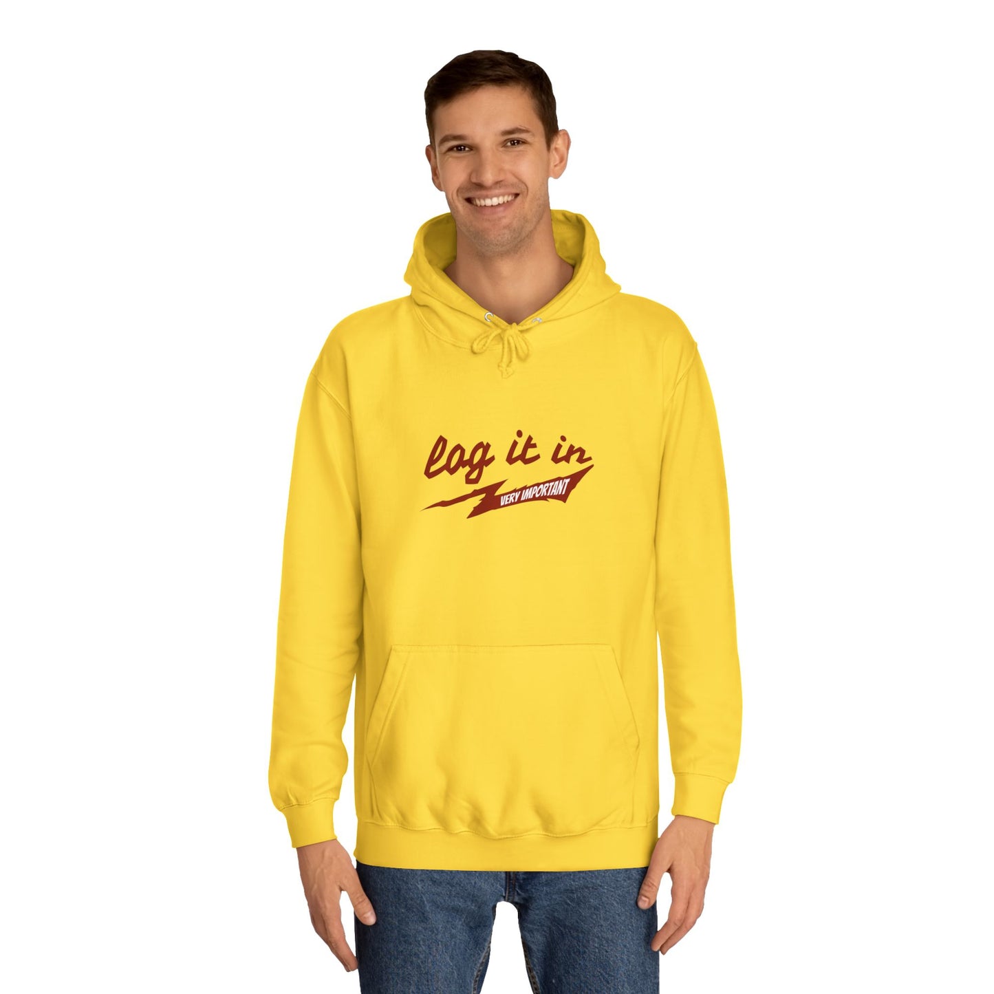 Unisex trendy Hoodie with 'Log It In' Design, Casual Wear, Gifts, Cozy Layering, Perfect for Weekends