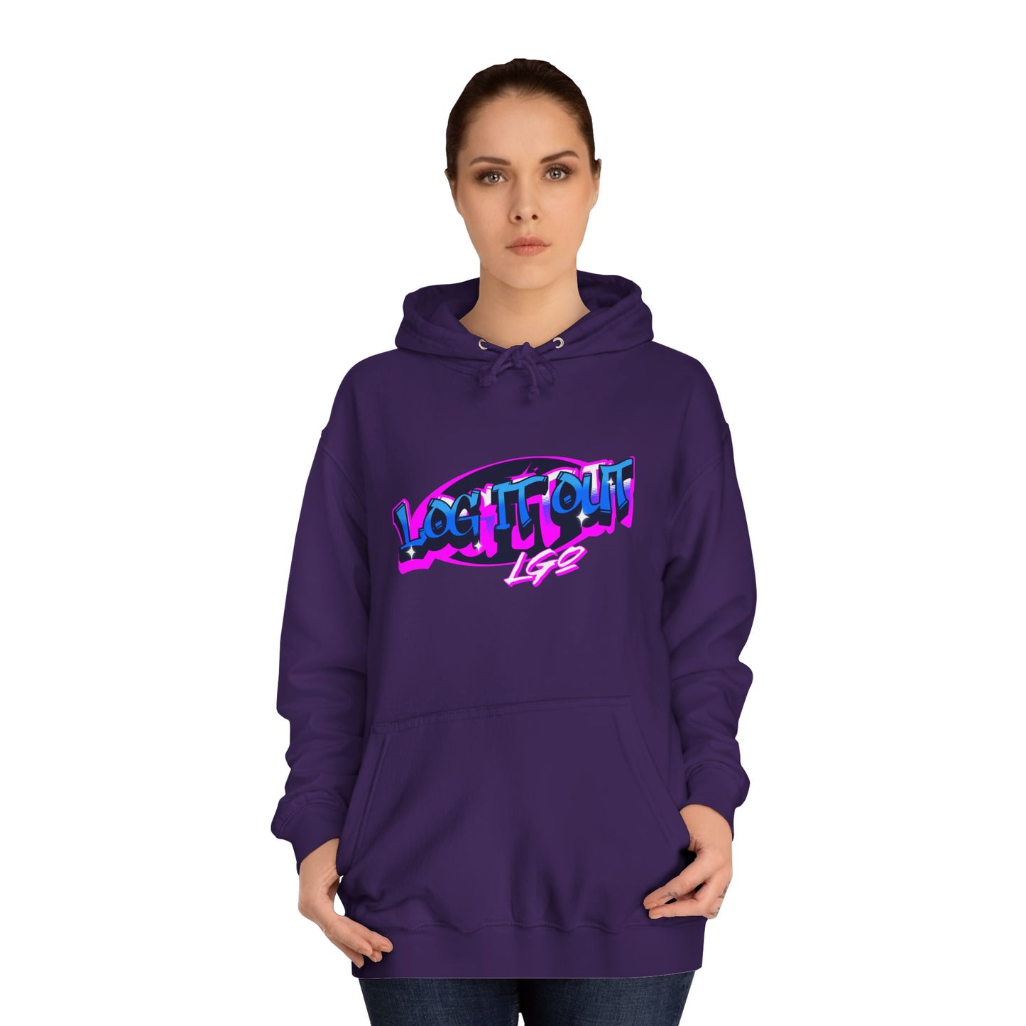 Vibrant Graffiti"Log it out"Hoodie, Unisex Fashion, Casual Wear, Student Apparel, Street Style, Gift for Graduates