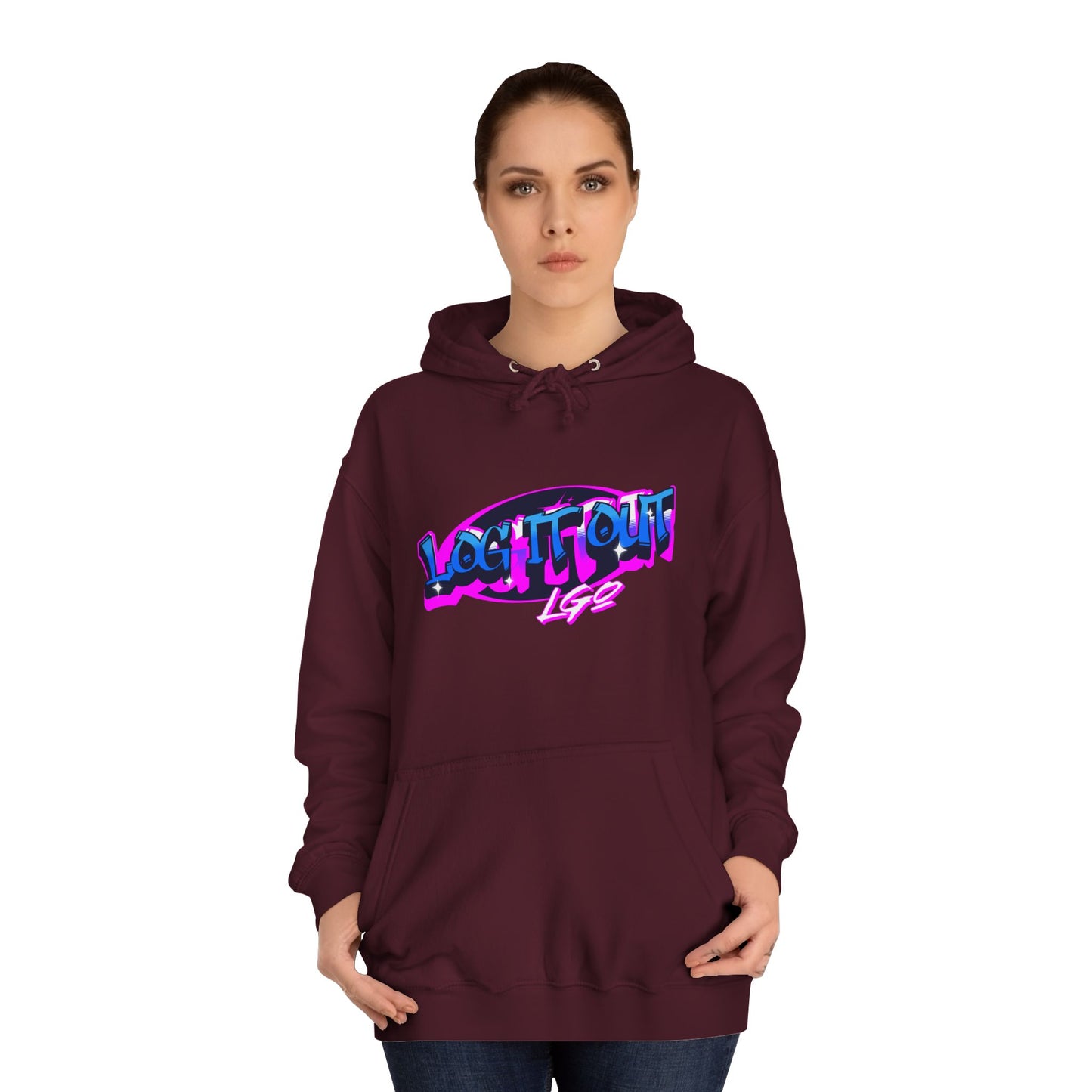Vibrant Graffiti"Log it out"Hoodie, Unisex Fashion, Casual Wear, Student Apparel, Street Style, Gift for Graduates