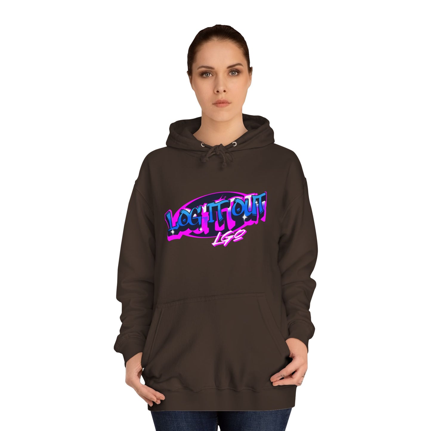 Vibrant Graffiti"Log it out"Hoodie, Unisex Fashion, Casual Wear, Student Apparel, Street Style, Gift for Graduates