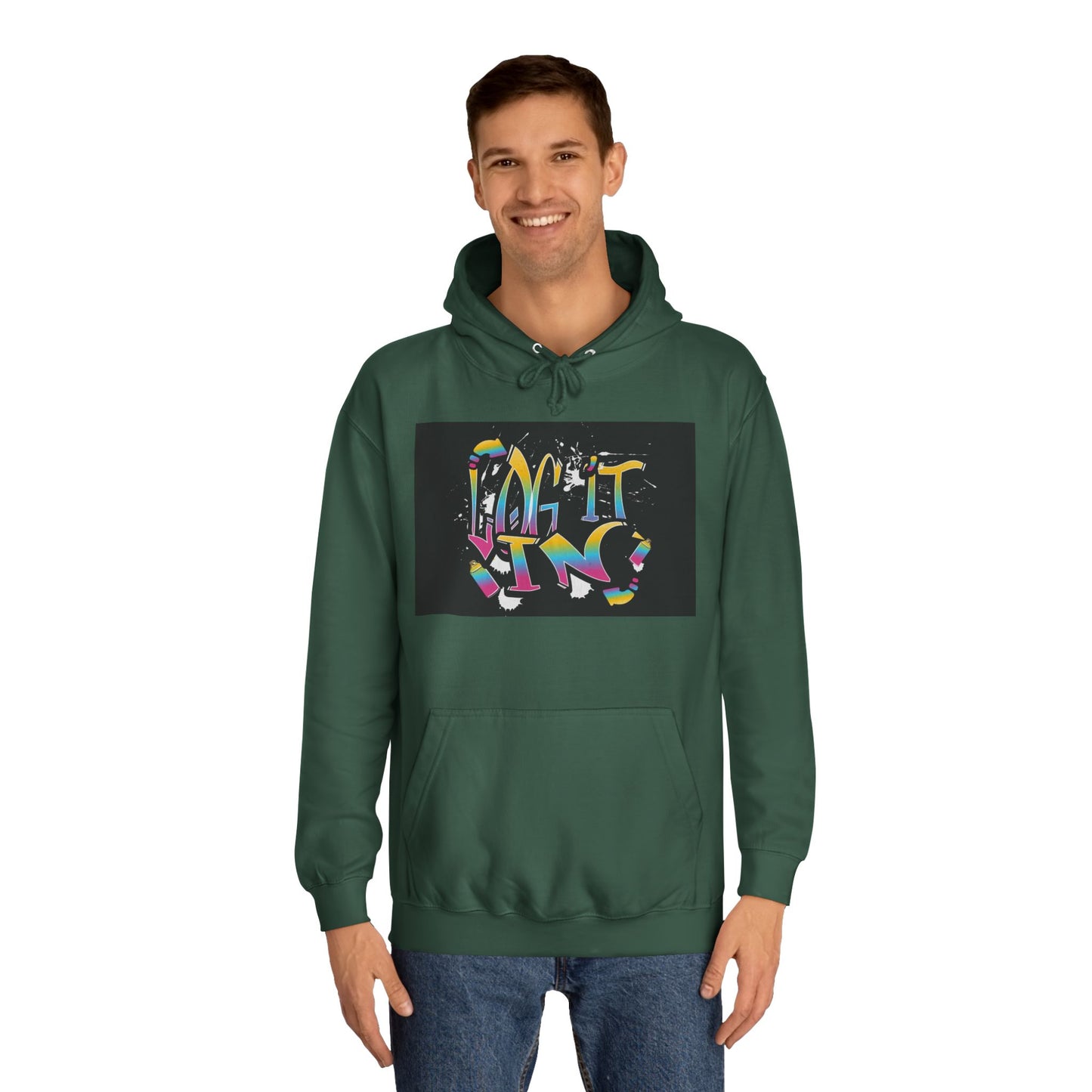 Colorful Unisex "log it in" Hoodie - Vibrant and Fun Sweatshirt for Anybody, Gift for Graduation, CozyWear, Artsy Hoodie