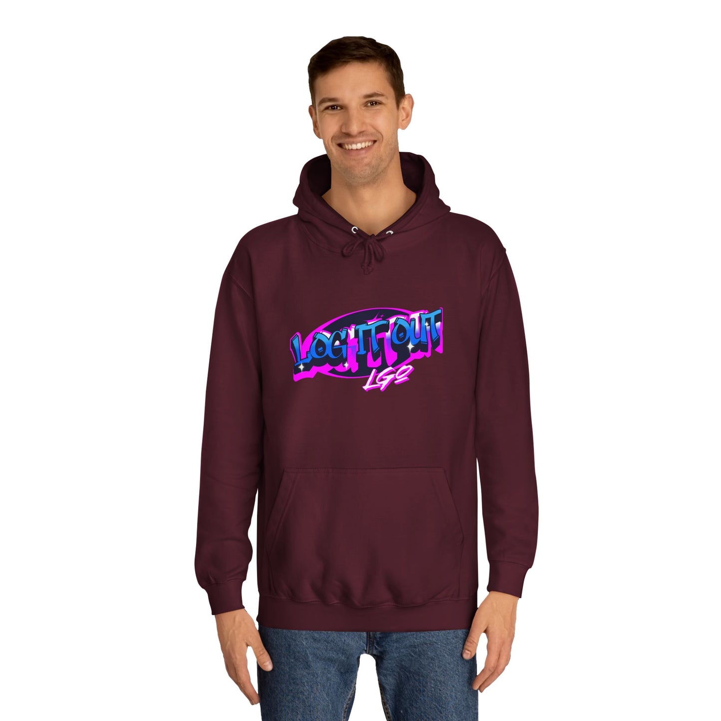 Vibrant Graffiti"Log it out"Hoodie, Unisex Fashion, Casual Wear, Student Apparel, Street Style, Gift for Graduates