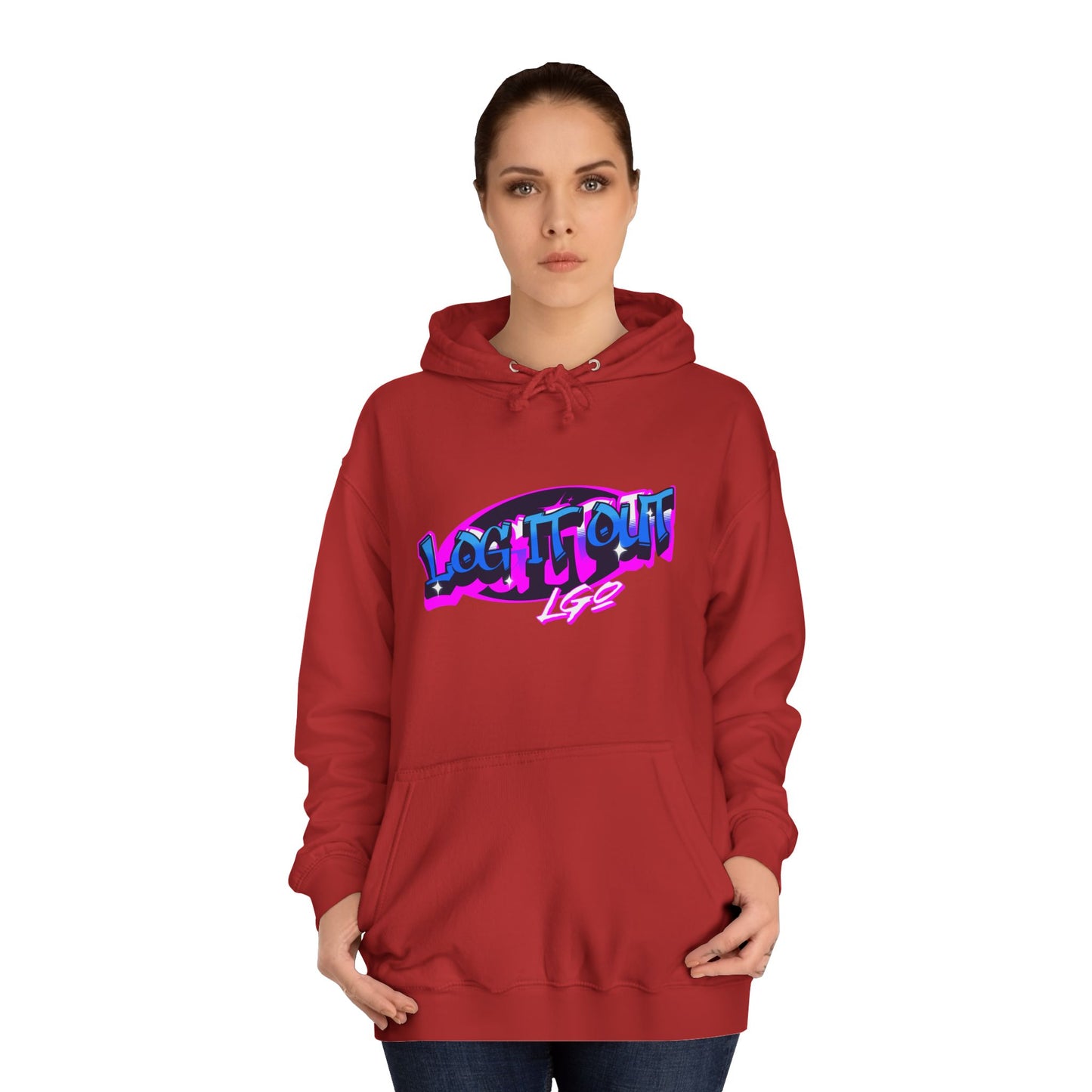 Vibrant Graffiti"Log it out"Hoodie, Unisex Fashion, Casual Wear, Student Apparel, Street Style, Gift for Graduates