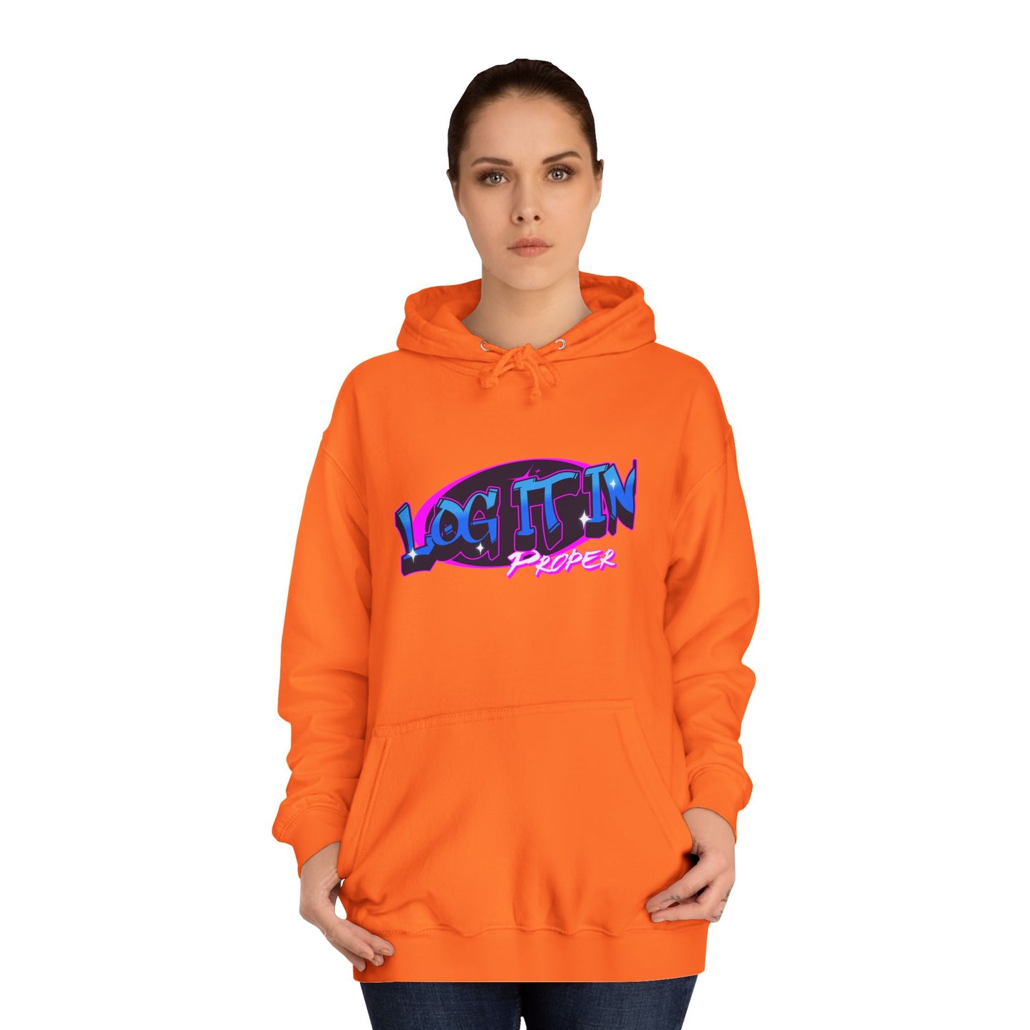 Vibrant Hoodie - Log It In, Unisex Pullover, Cozy Sweatshirt, College Apparel, Gift for Students, Trendy Fashion