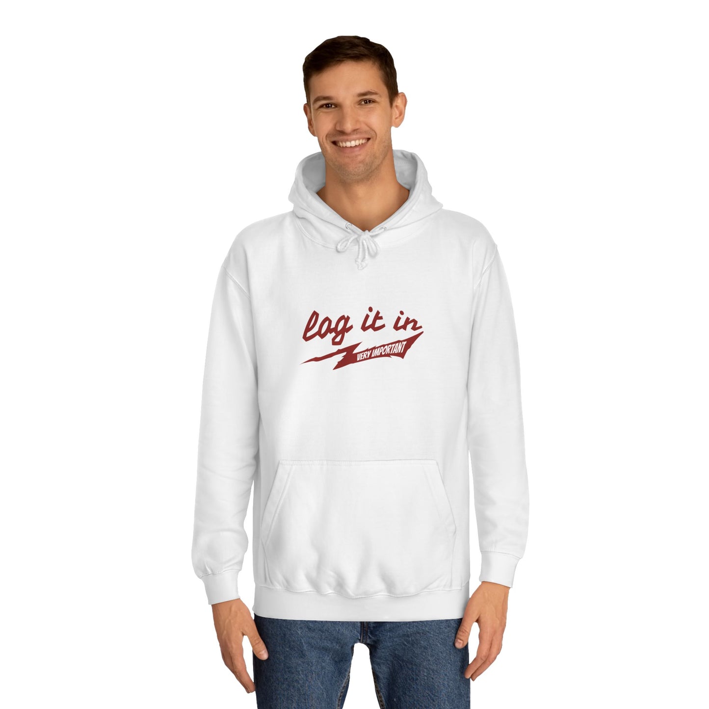 Unisex trendy Hoodie with 'Log It In' Design, Casual Wear, Gifts, Cozy Layering, Perfect for Weekends