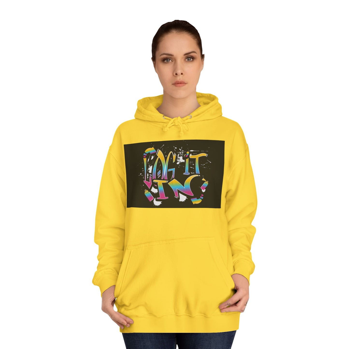 Colorful Unisex "log it in" Hoodie - Vibrant and Fun Sweatshirt for Anybody, Gift for Graduation, CozyWear, Artsy Hoodie