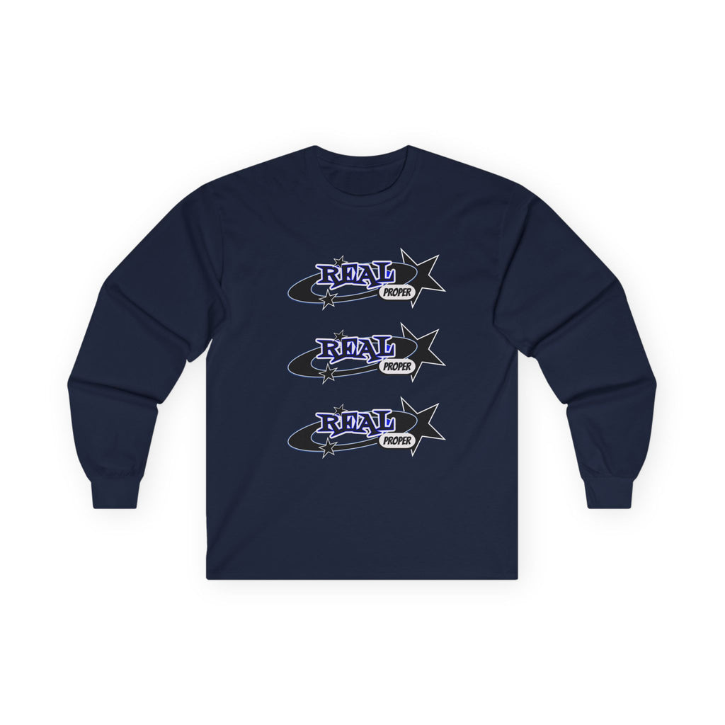 "Real Proper" Graphic Long Sleeve Tee — Retro Star Logo