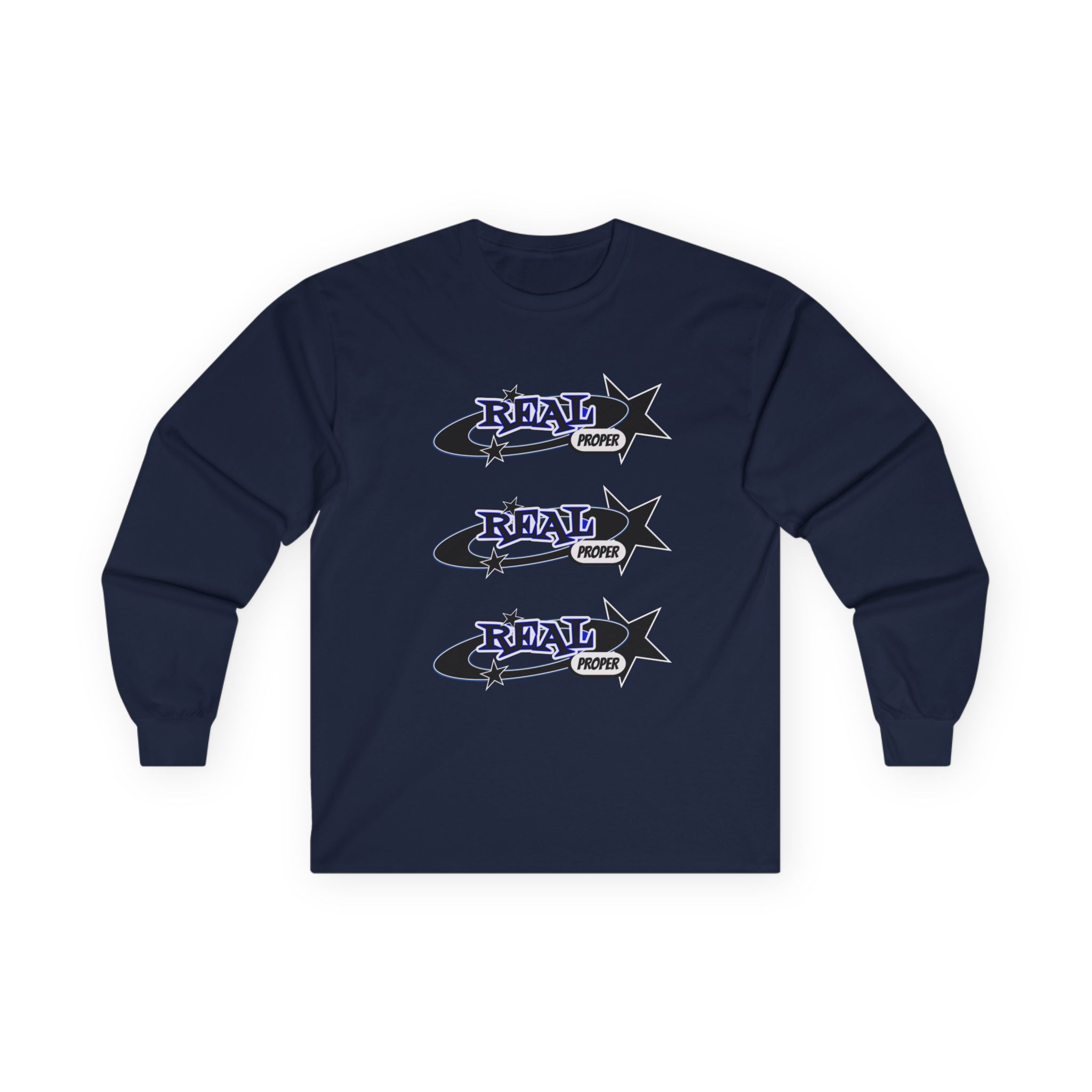 "Real Proper" Graphic Long Sleeve Tee — Retro Star Logo
