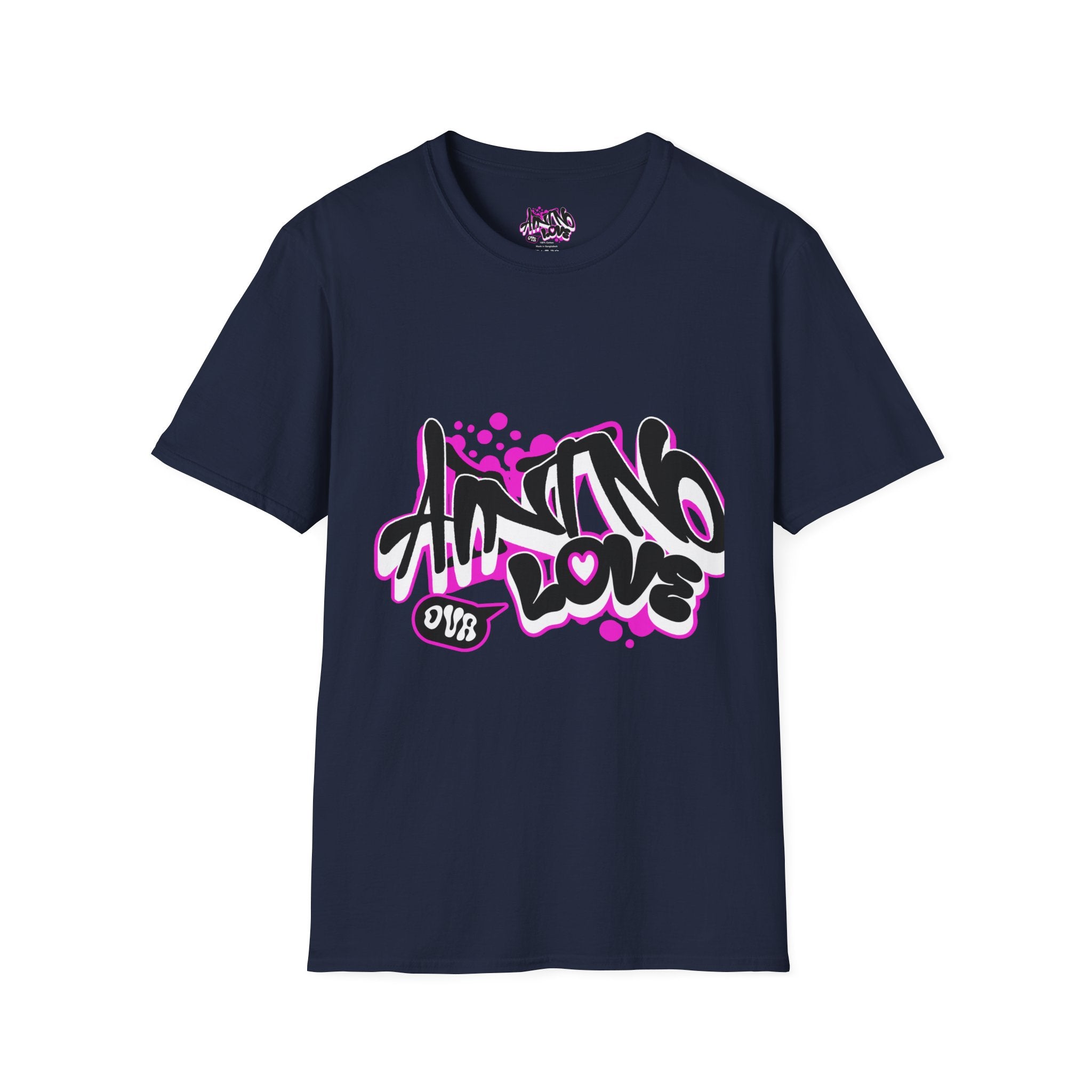 Graffiti 'NO LOVE' T-Shirt — Urban Street Art Tee with Pink Spray Paint Design