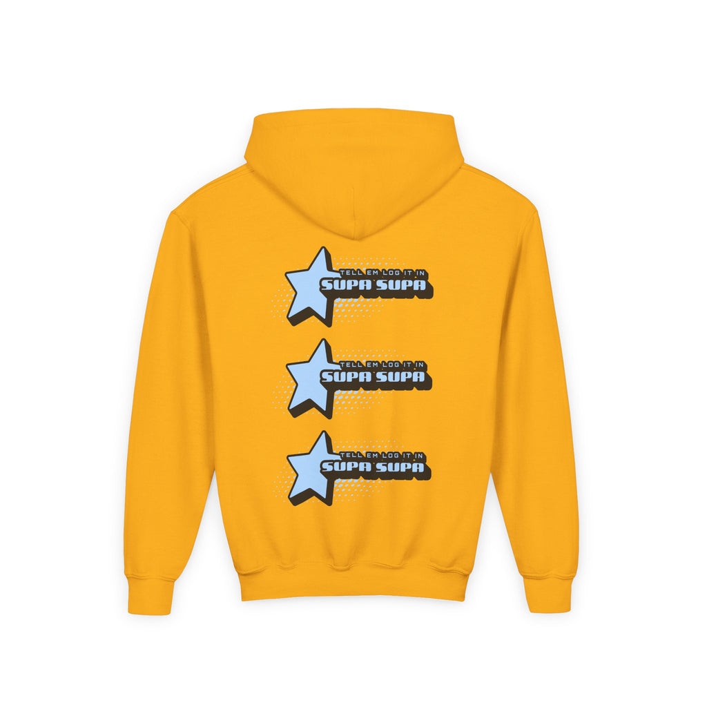 Youth Hoodie — Blue Star "SUPA SUPA" Graphic Pullover