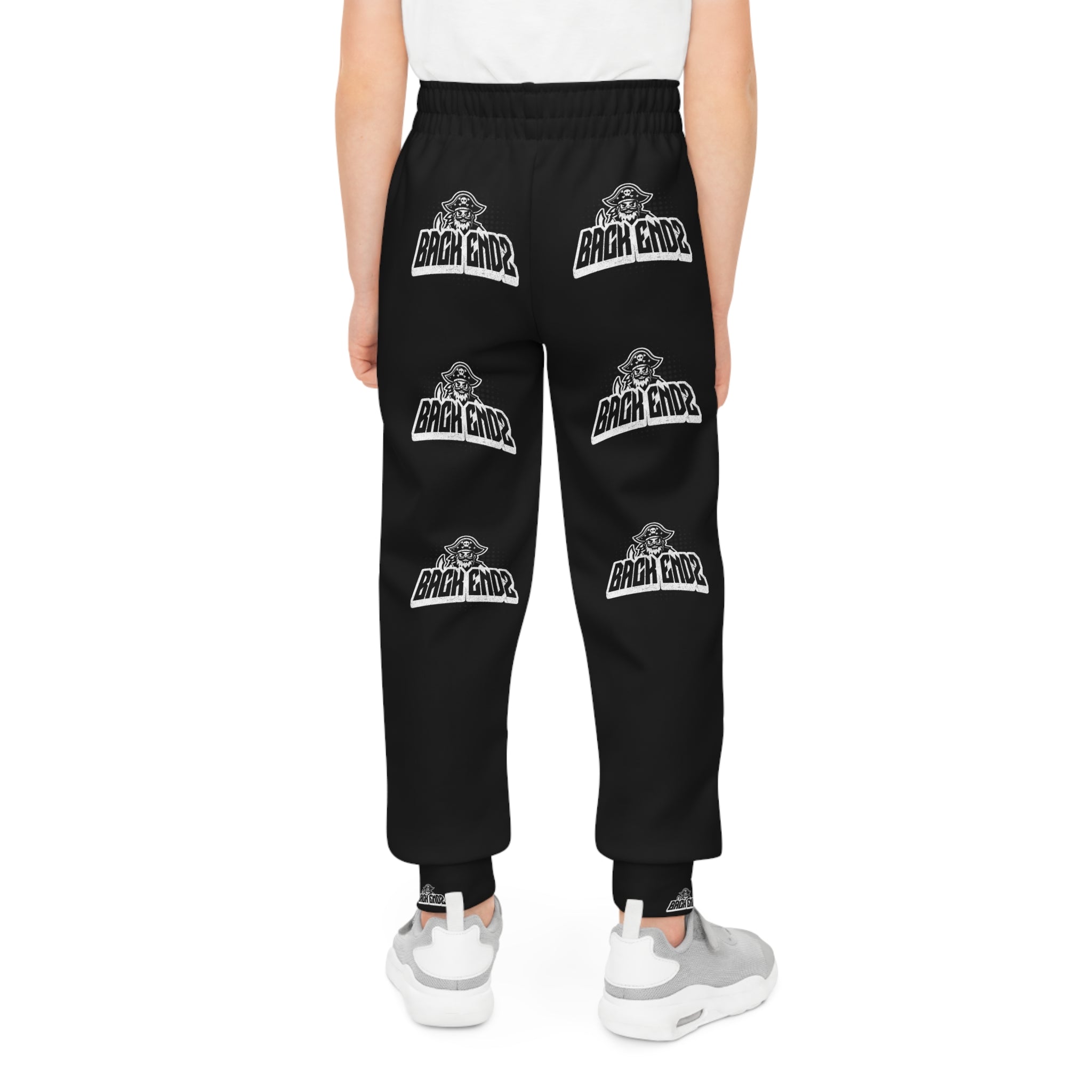 Youth Joggers — Black 'Back Endz' Logo All-Over Print Sweatpants
