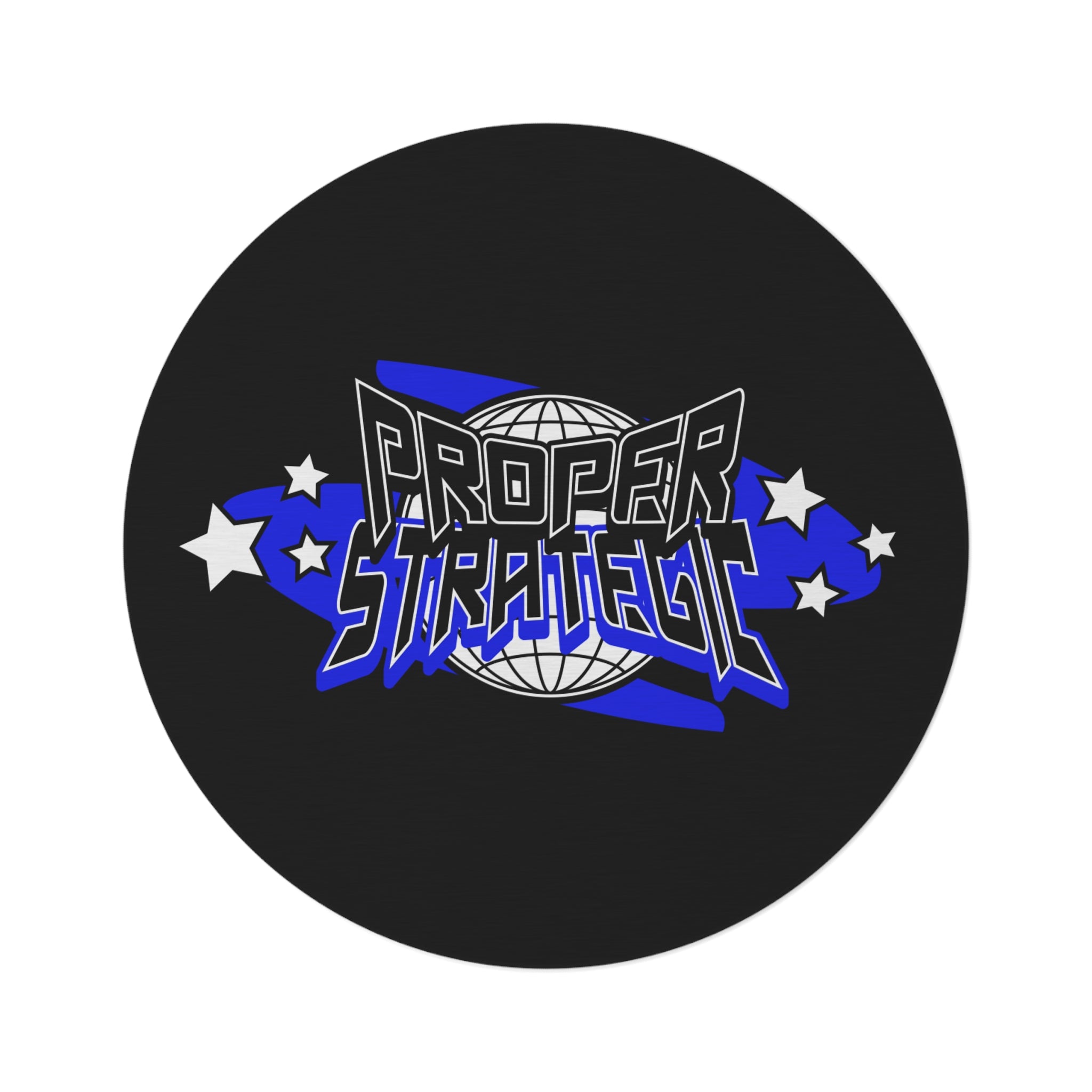 Round Rug — 'Proper Strategic' Retro Space Logo Floor Mat