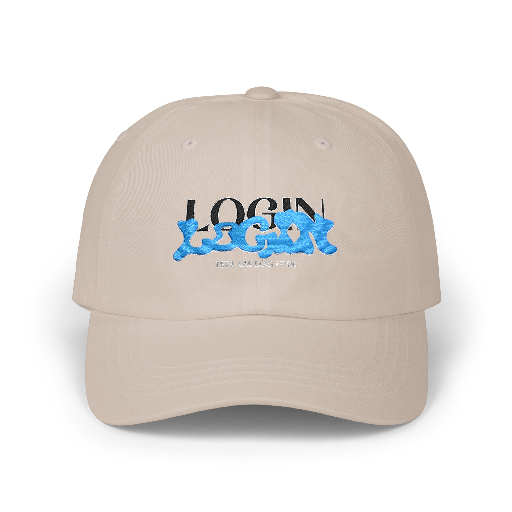 Classic Cap — "LOGIN" Blue Graffiti Embroidered Hat