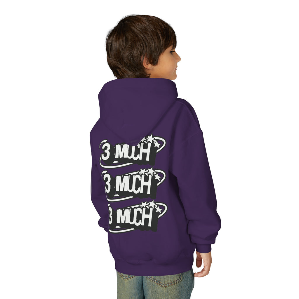 Youth Hoodie — Retro '3 MUCH'Style Graphic Pullover