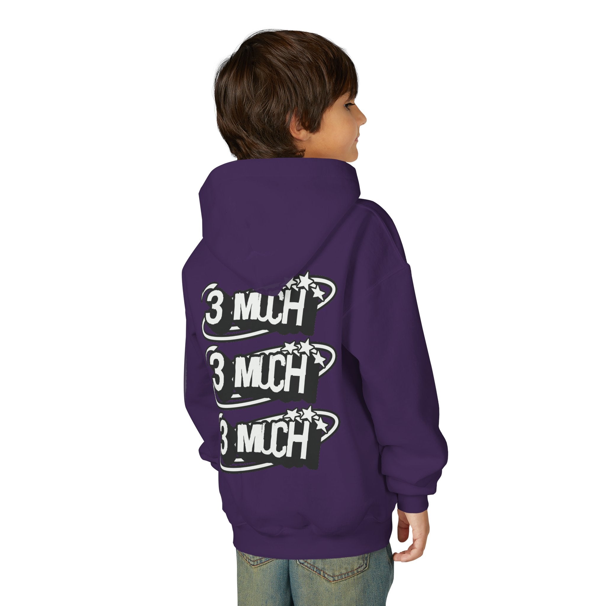 Youth Hoodie — Retro '3 MUCH'Style Graphic Pullover