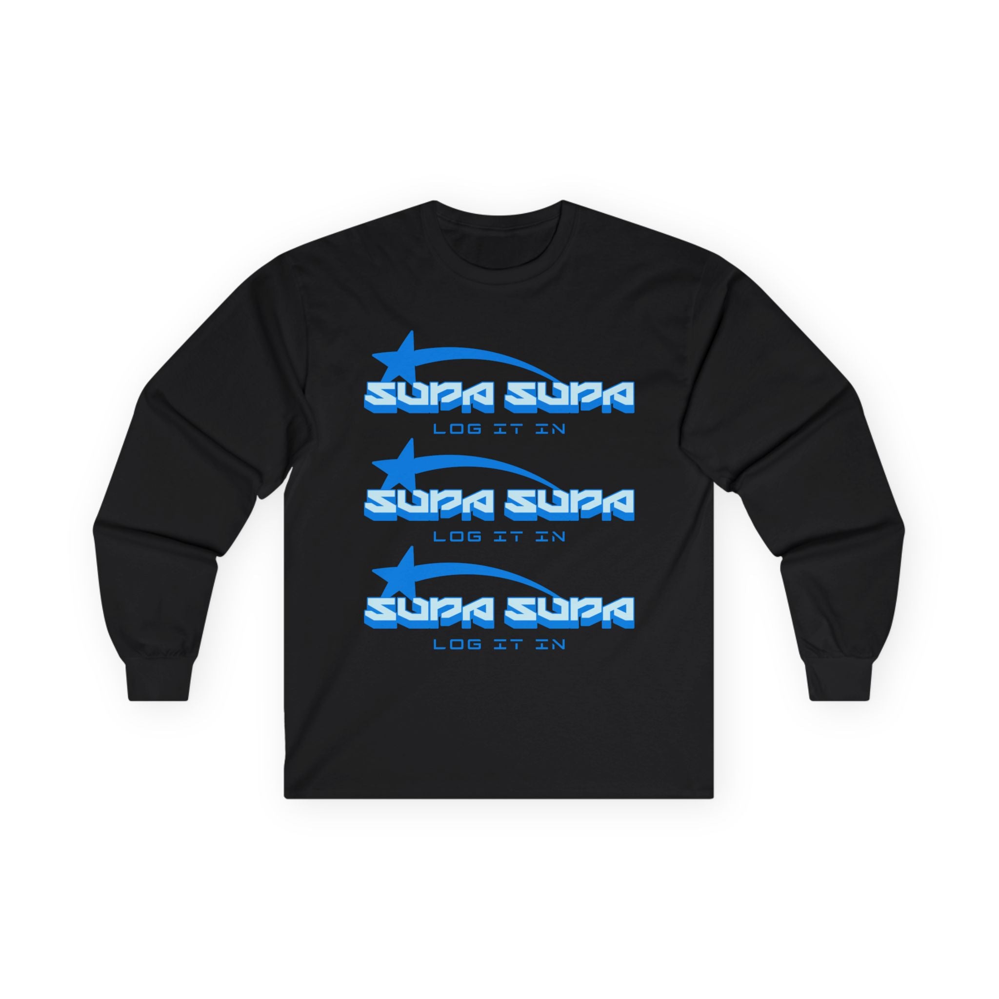 Retro Blue 'SUPA SUPA - LOG IT IN' Long Sleeve Tee