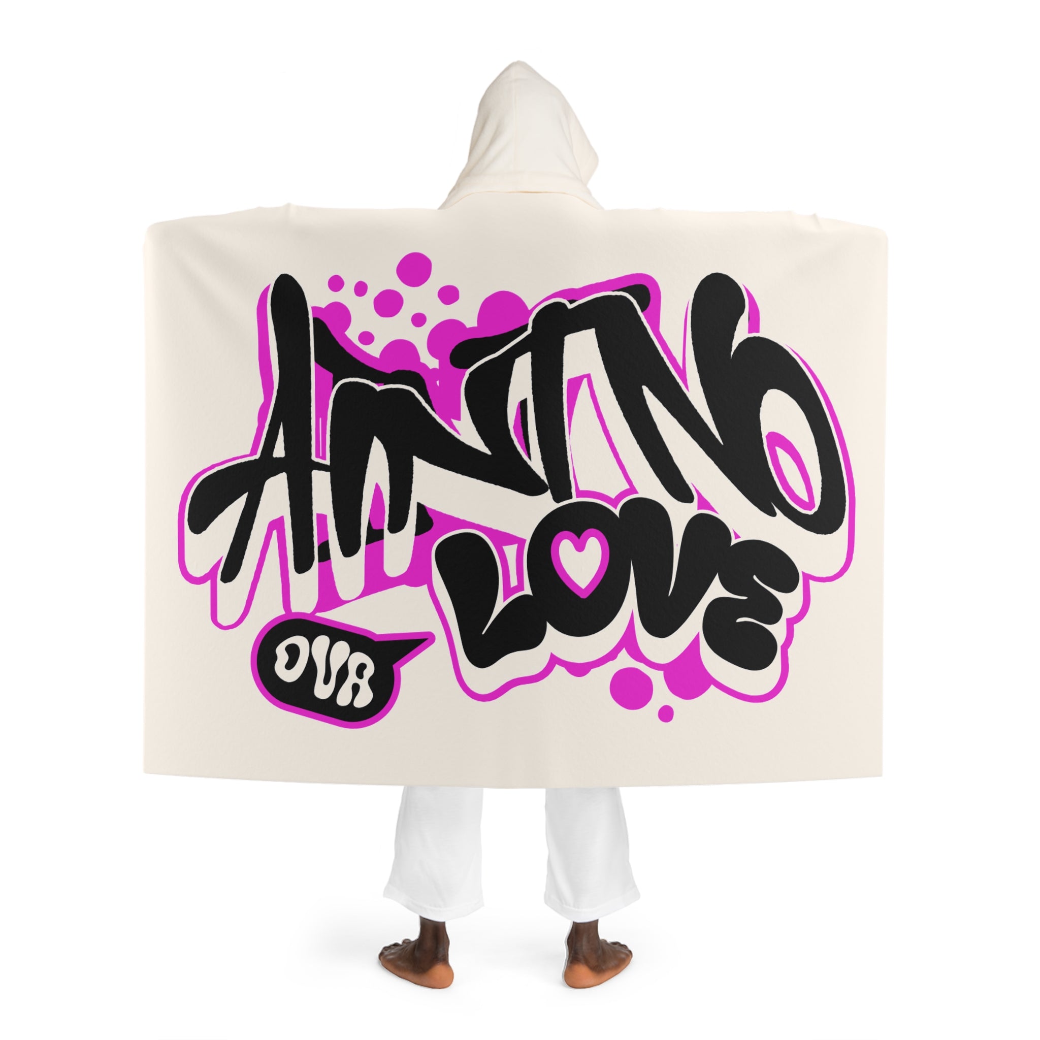 Hooded Sherpa Blanket — Cozy Cream Fleece with Bold Black "NO LOVE" Design