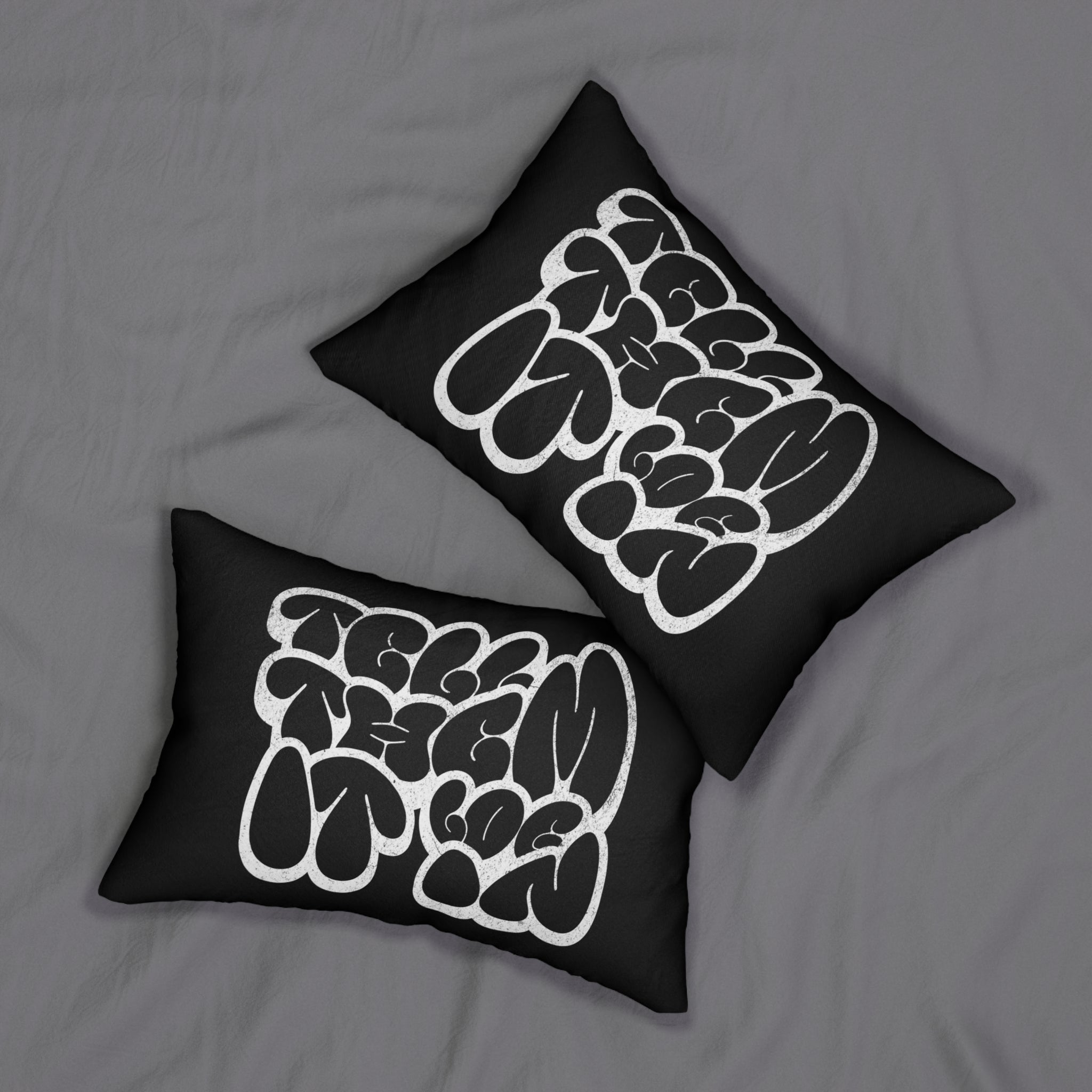 Log it in Retro Graffiti Lumbar Pillow — Black & White Statement Throw Pillow