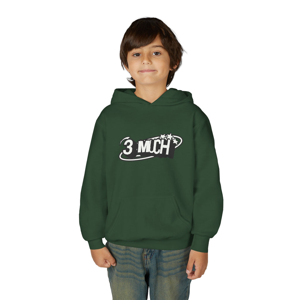Youth Hoodie — Retro '3 MUCH'Style Graphic Pullover