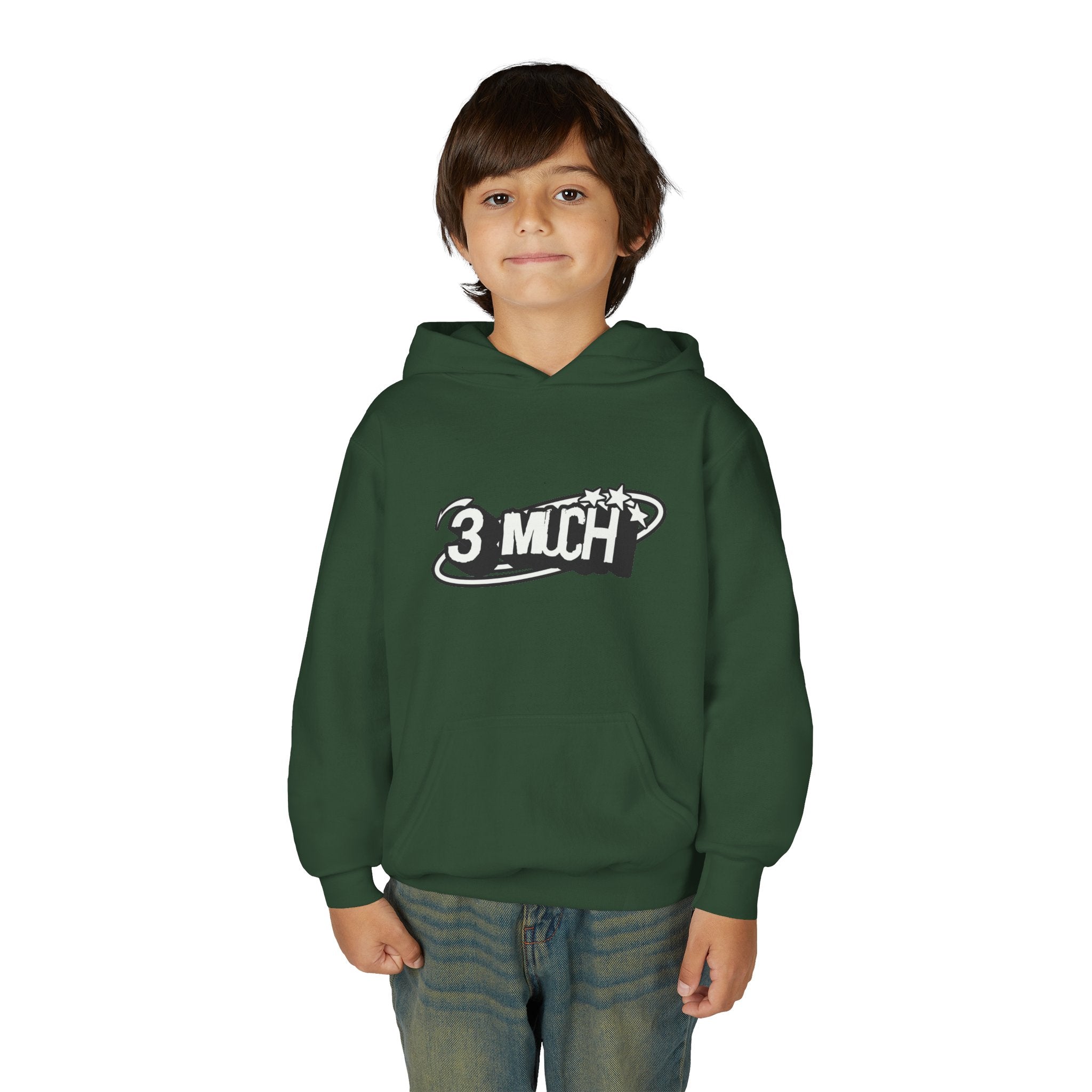 Youth Hoodie — Retro '3 MUCH'Style Graphic Pullover