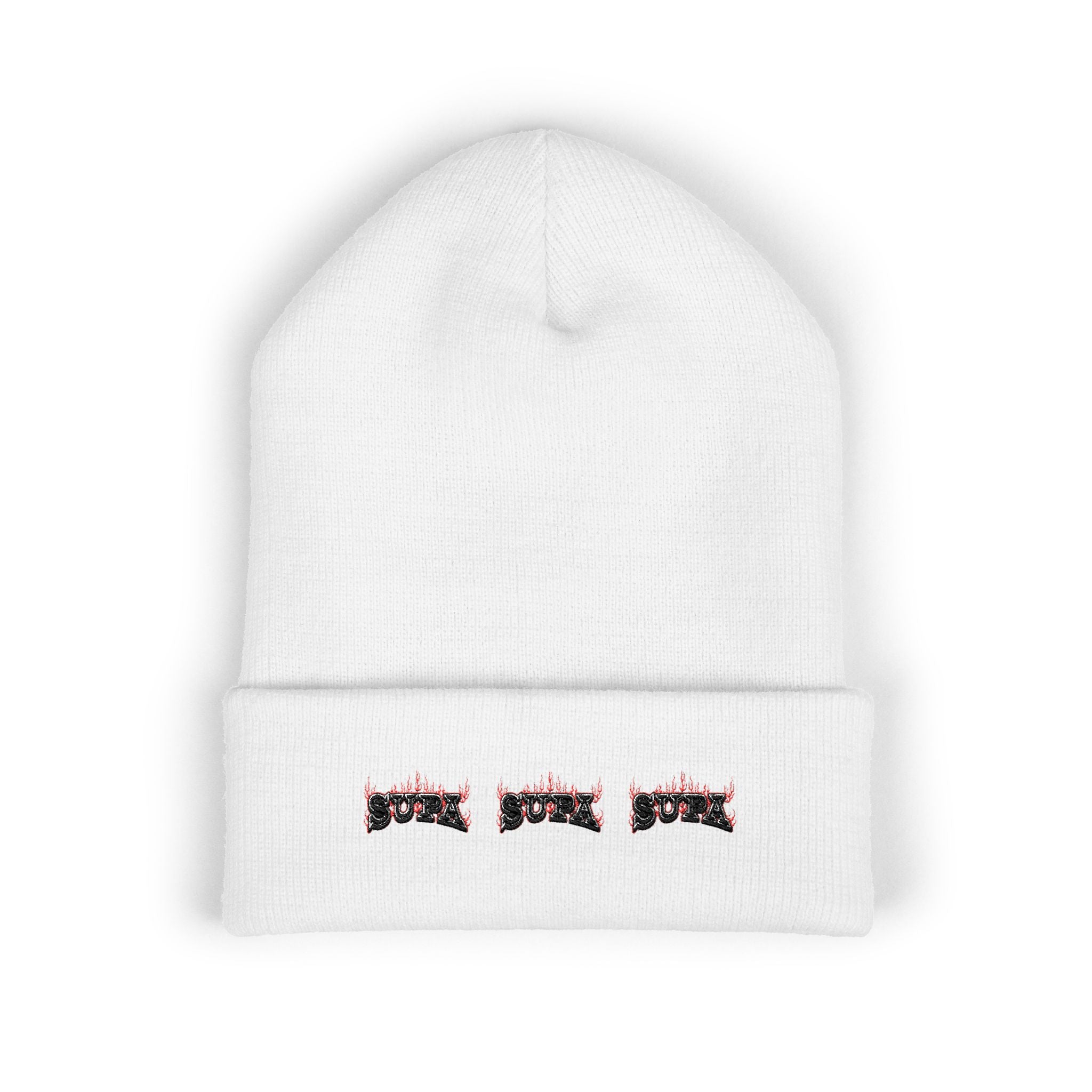 Embroidered Floral 'SUPA' Cuffed Beanie — Cozy Streetwear Knit Hat