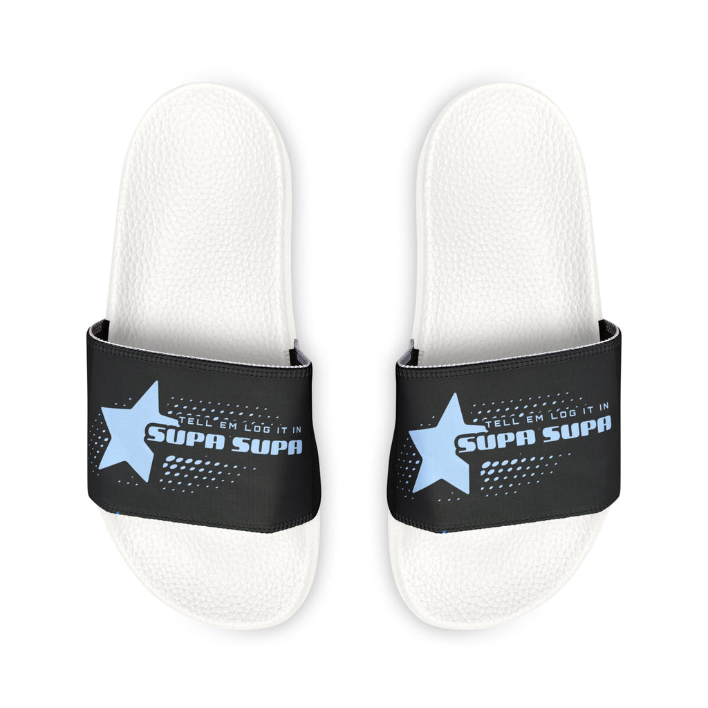 Women's Slide Sandals — Removable strap " Tell em log it in" Comfort Slides