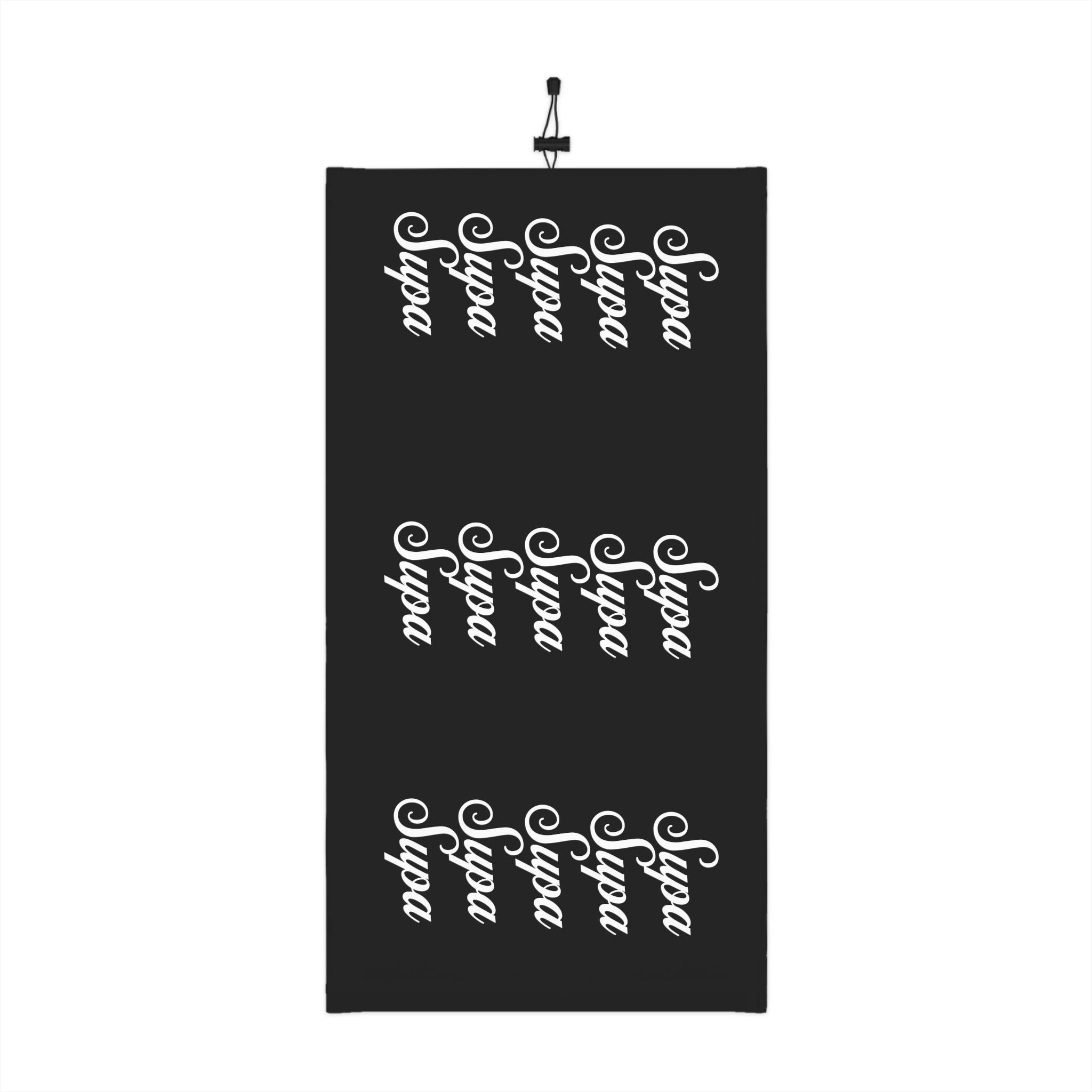 Neck Gaiter — Black "Supa" Repeat Logo Winter Face Mask with Drawstring