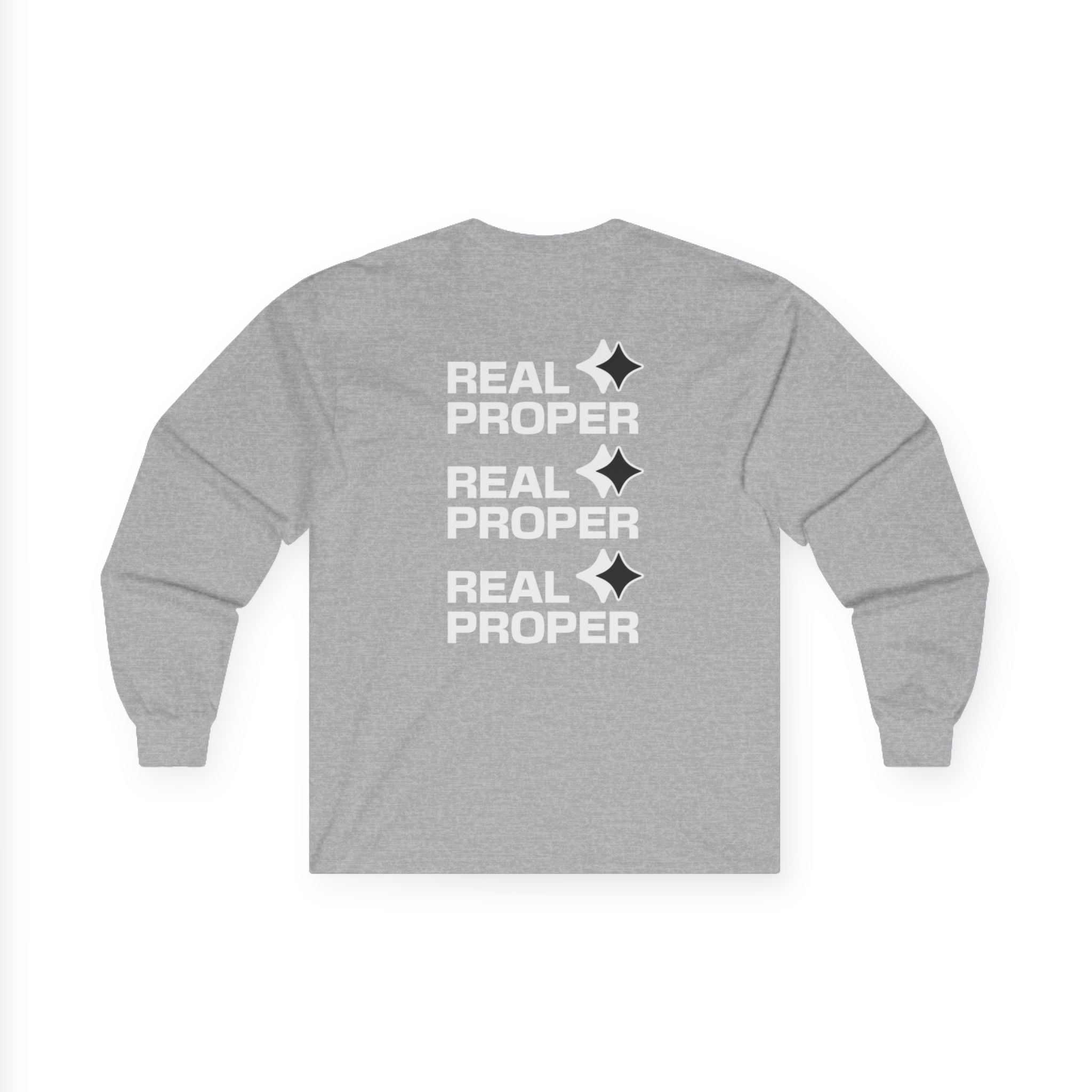 Long Sleeve Tee — "Real Proper" Minimal Graphic Cotton Shirt