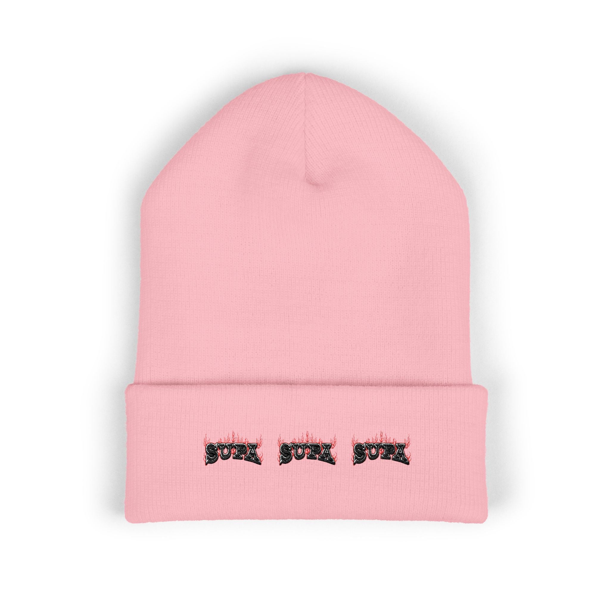 Embroidered Floral 'SUPA' Cuffed Beanie — Cozy Streetwear Knit Hat