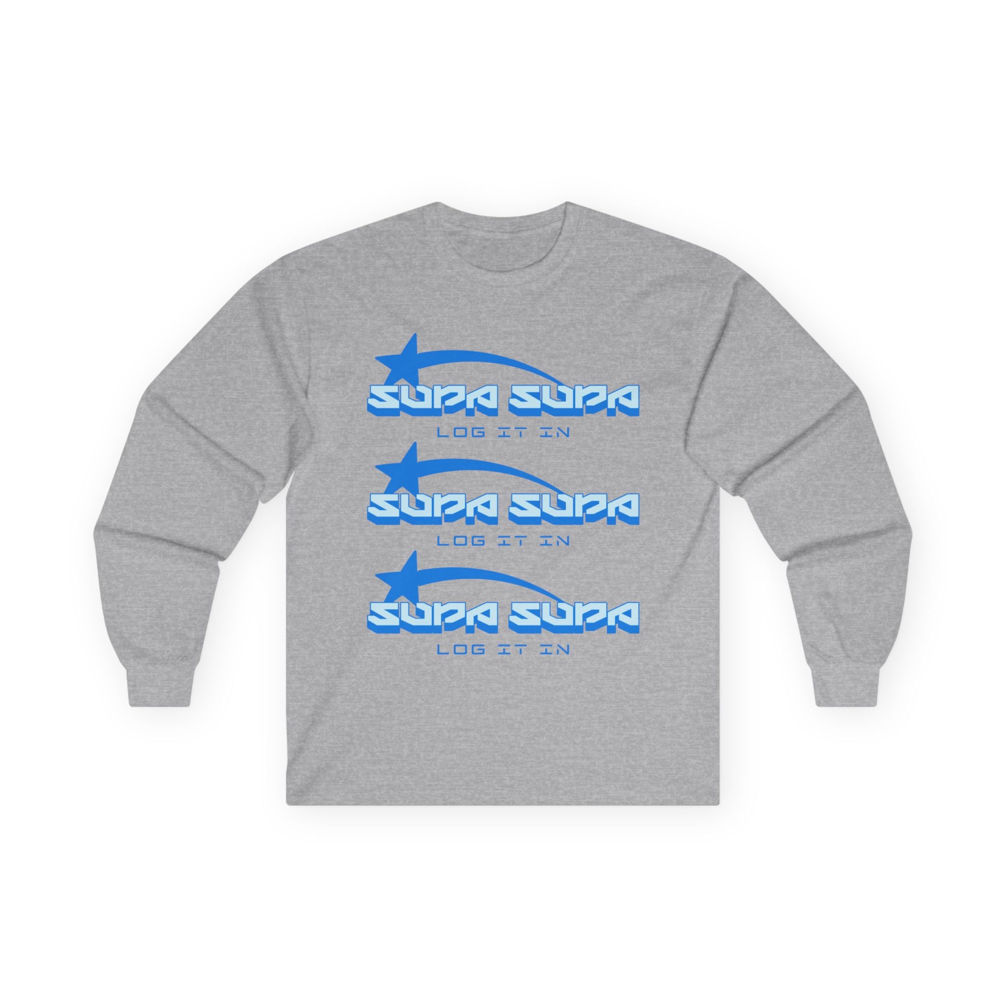 Retro Blue 'SUPA SUPA - LOG IT IN' Long Sleeve Tee