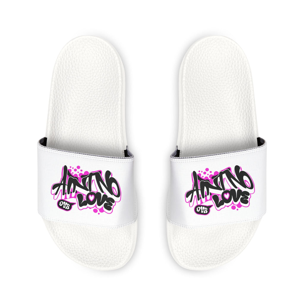 Women's Slide Sandals — Removable Strap Pool & Casual Slides with Pink "NO LOVE" Design