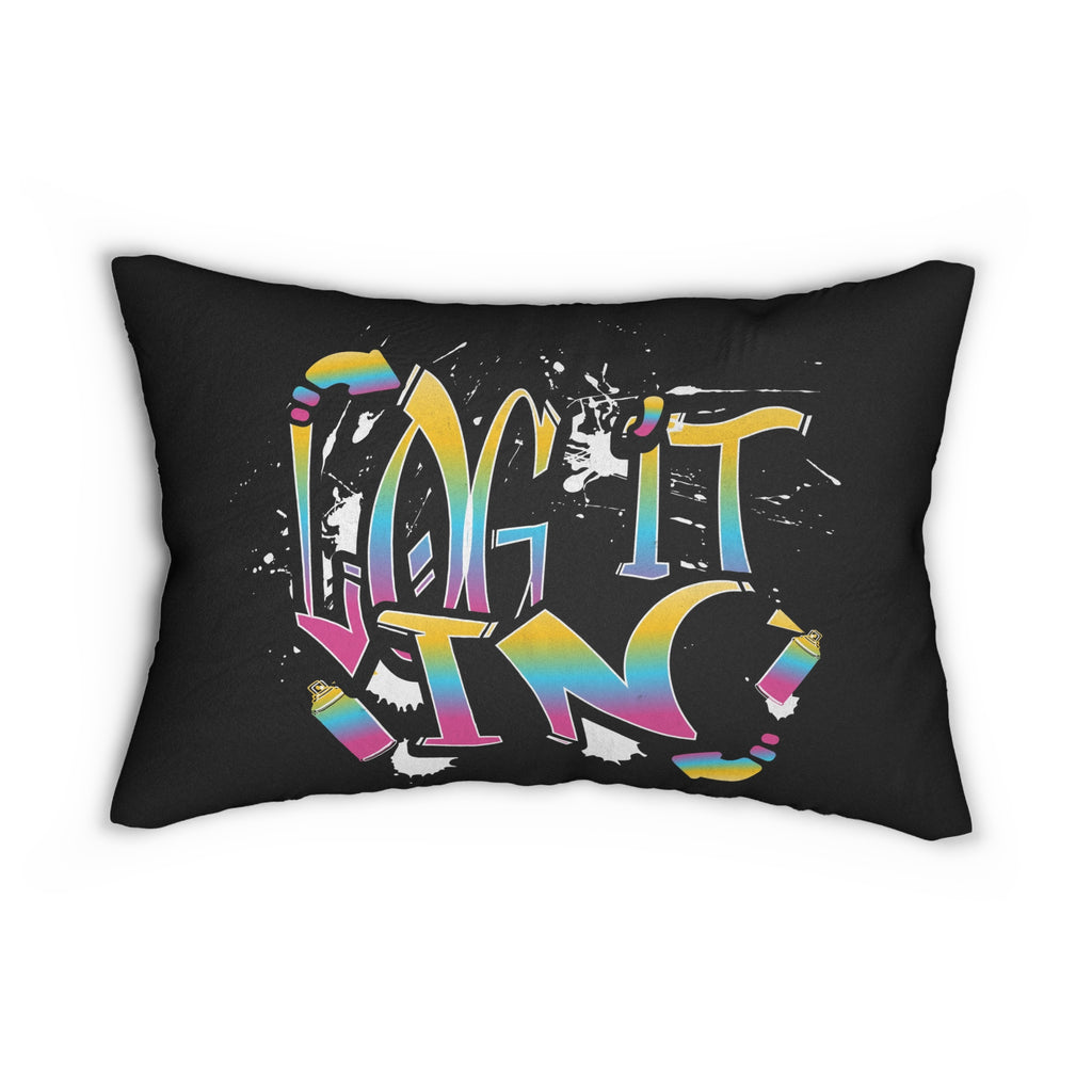 Lumbar Pillow — Retro Rainbow 'Log It In' Graffiti Accent Pillow