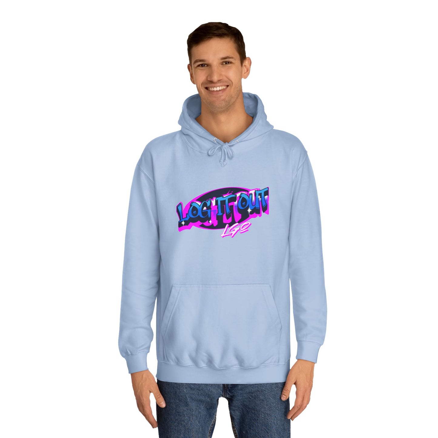Vibrant Graffiti"Log it out"Hoodie, Unisex Fashion, Casual Wear, Student Apparel, Street Style, Gift for Graduates