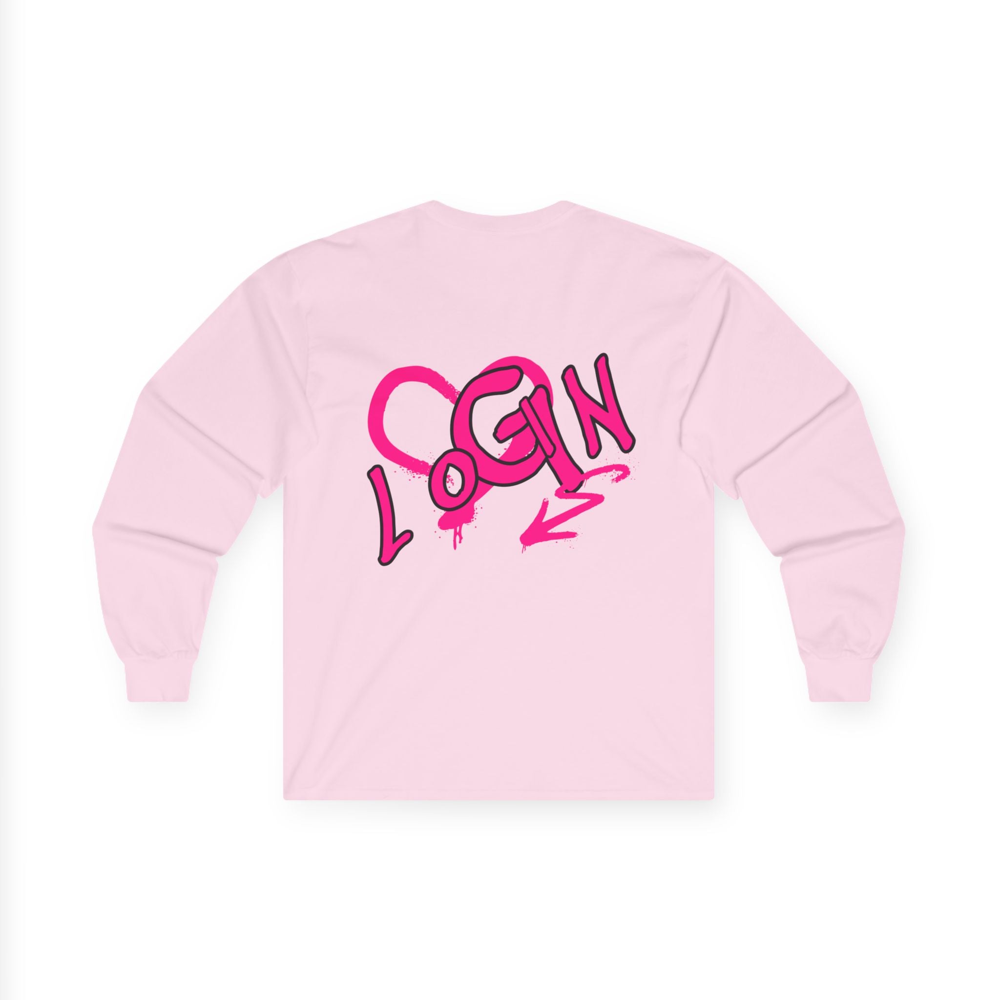 Long Sleeve Tee — Pink Graffiti "LOGIN" Heart Design