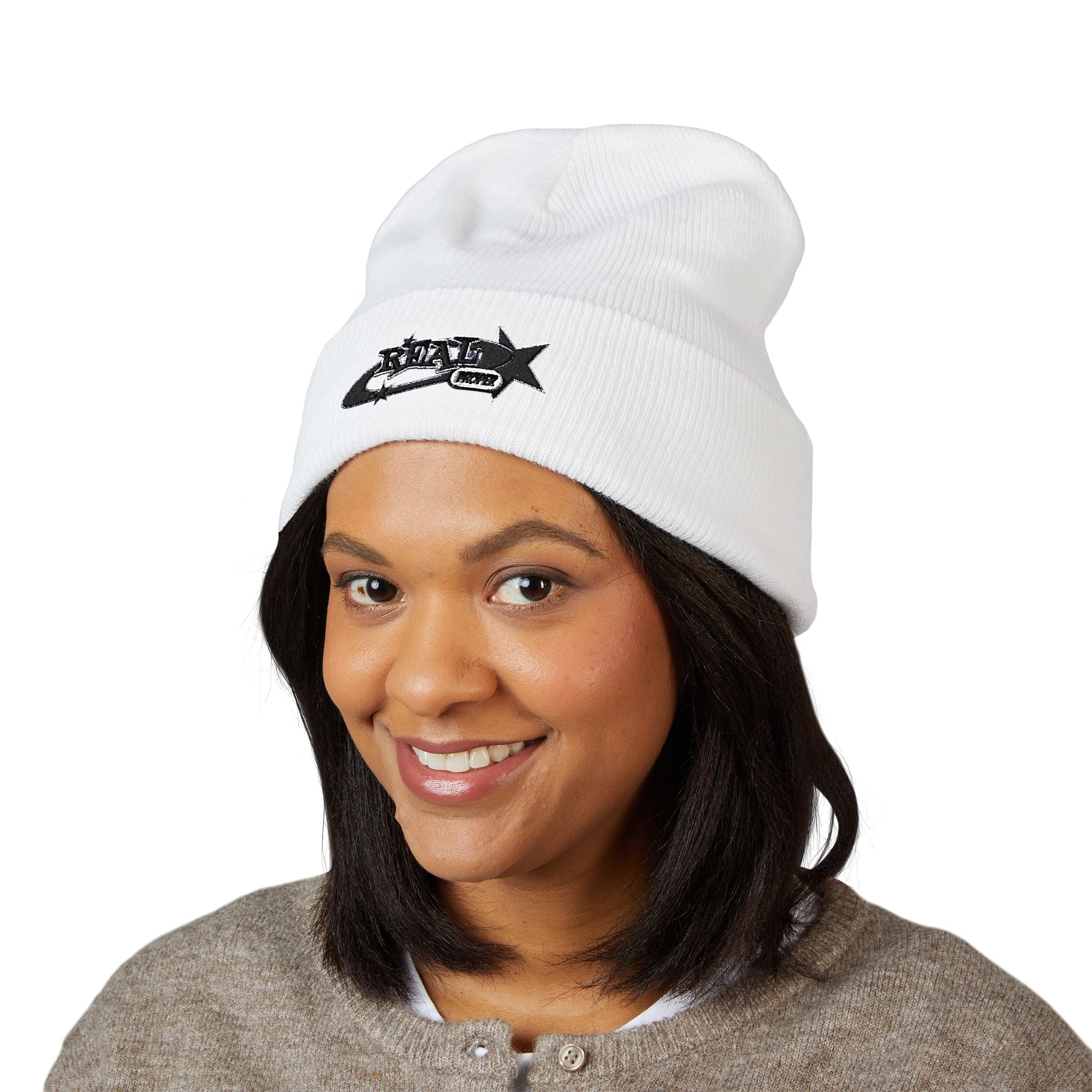 Embroidered 'Real Properl' Star Cuffed Beanie — Classic Winter Knit Hat