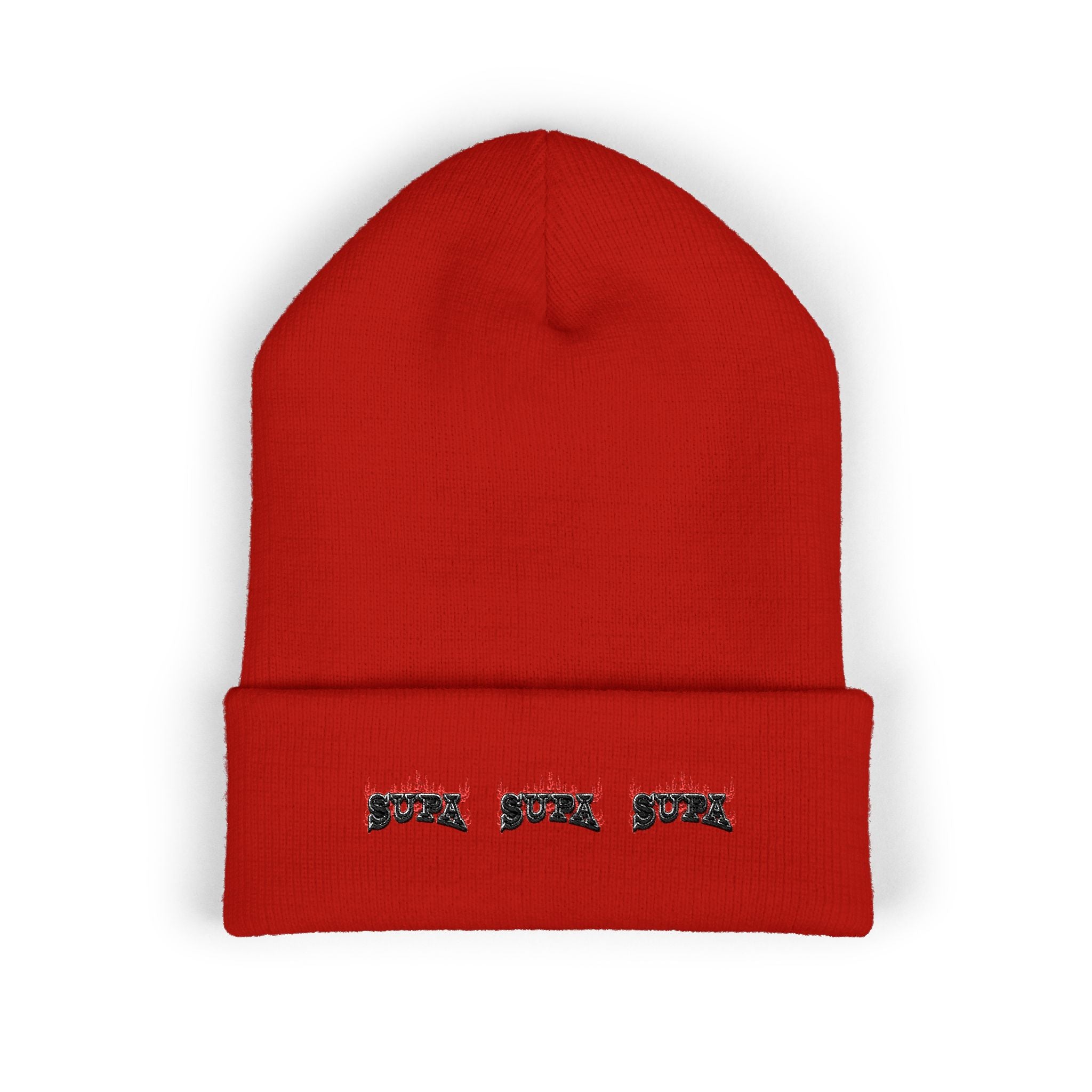 Embroidered Floral 'SUPA' Cuffed Beanie — Cozy Streetwear Knit Hat