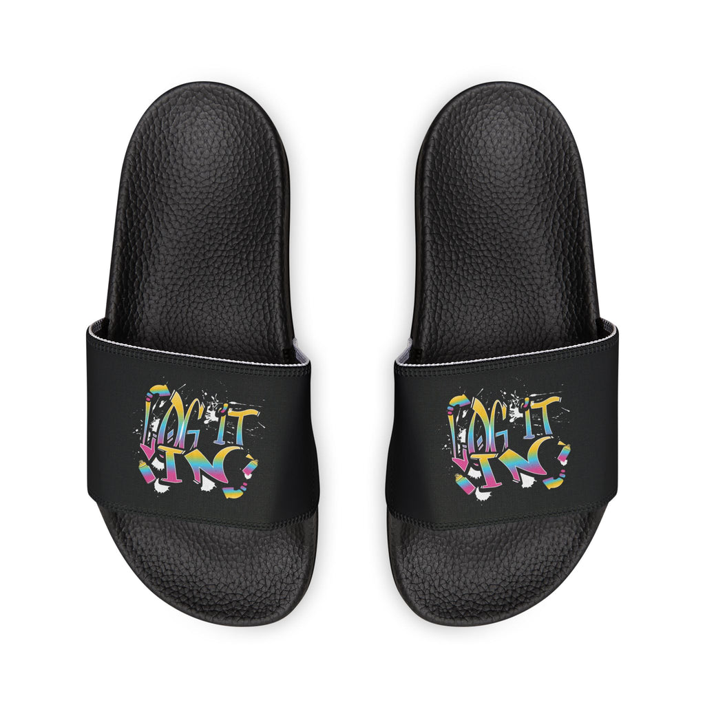 Women's Slide Sandals — Colorful Graffiti 'LOG IT IN' Removable-Strap Slides