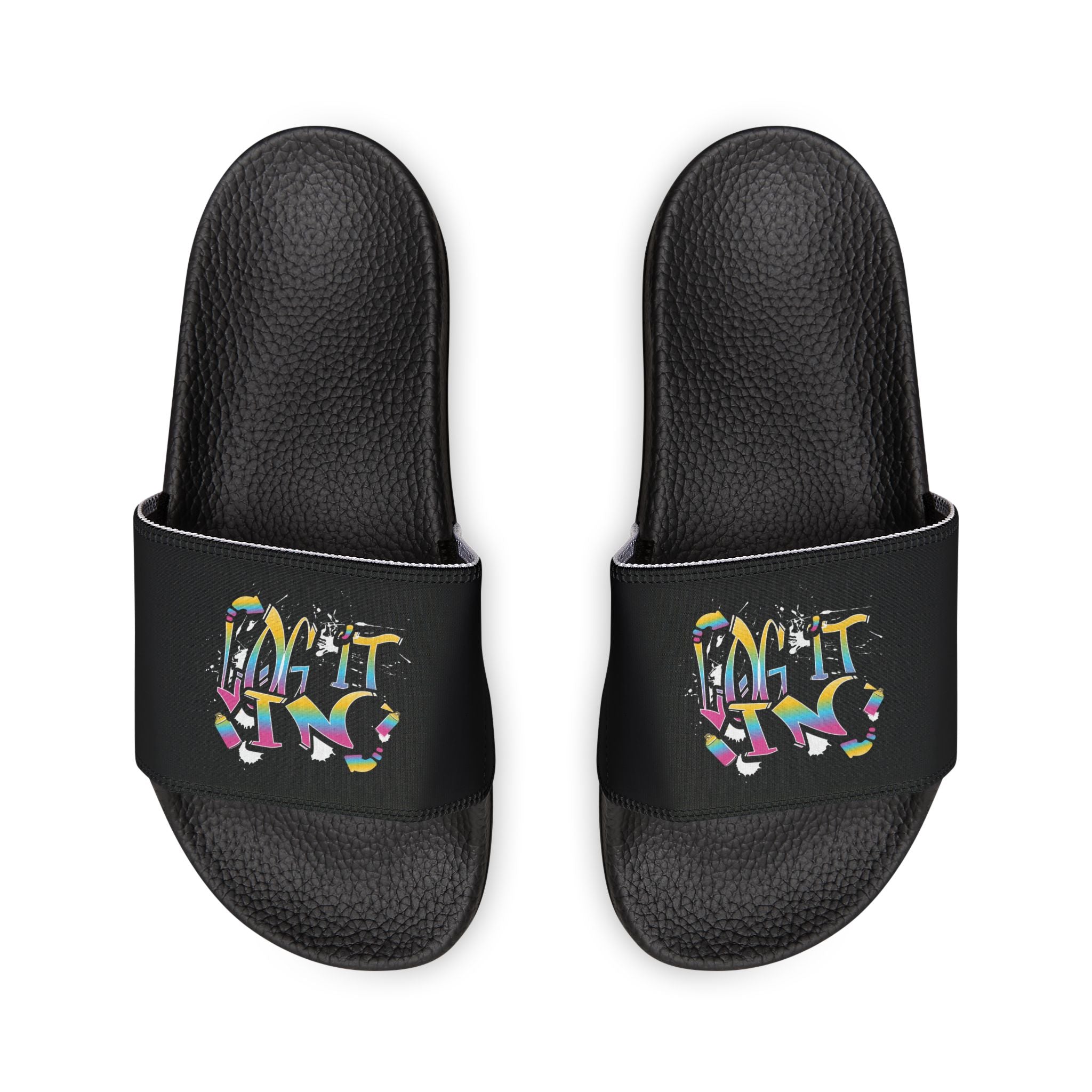 Women's Slide Sandals — Colorful Graffiti 'LOG IT IN' Removable-Strap Slides