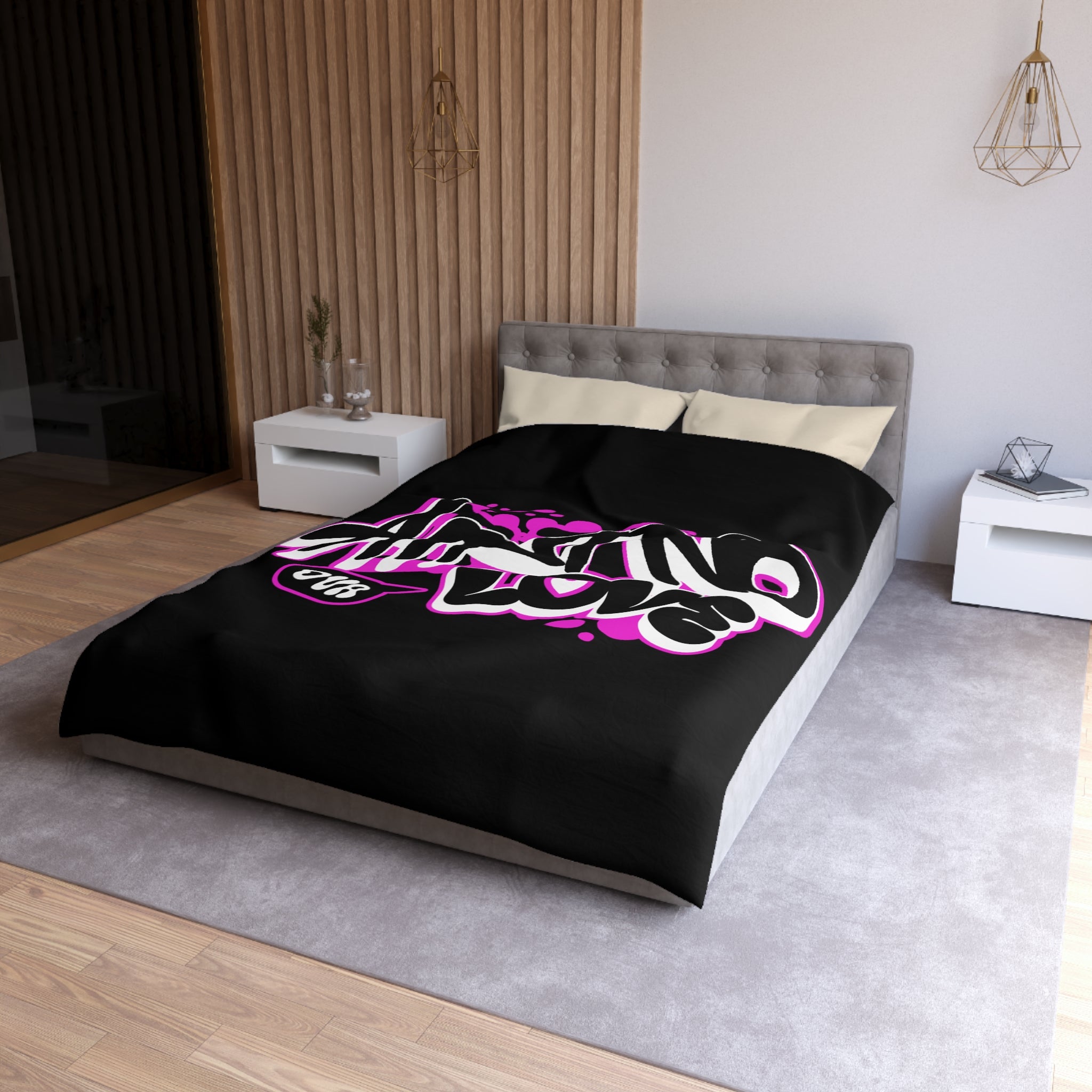 Duvet Cover — Pink Graffiti "No Love" Street Art Microfiber Bedding