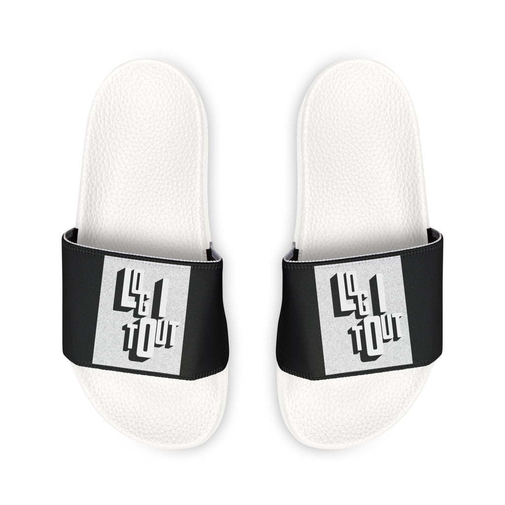 Men's Removable-Strap Slides — Black Graphic Log it out Sandals
