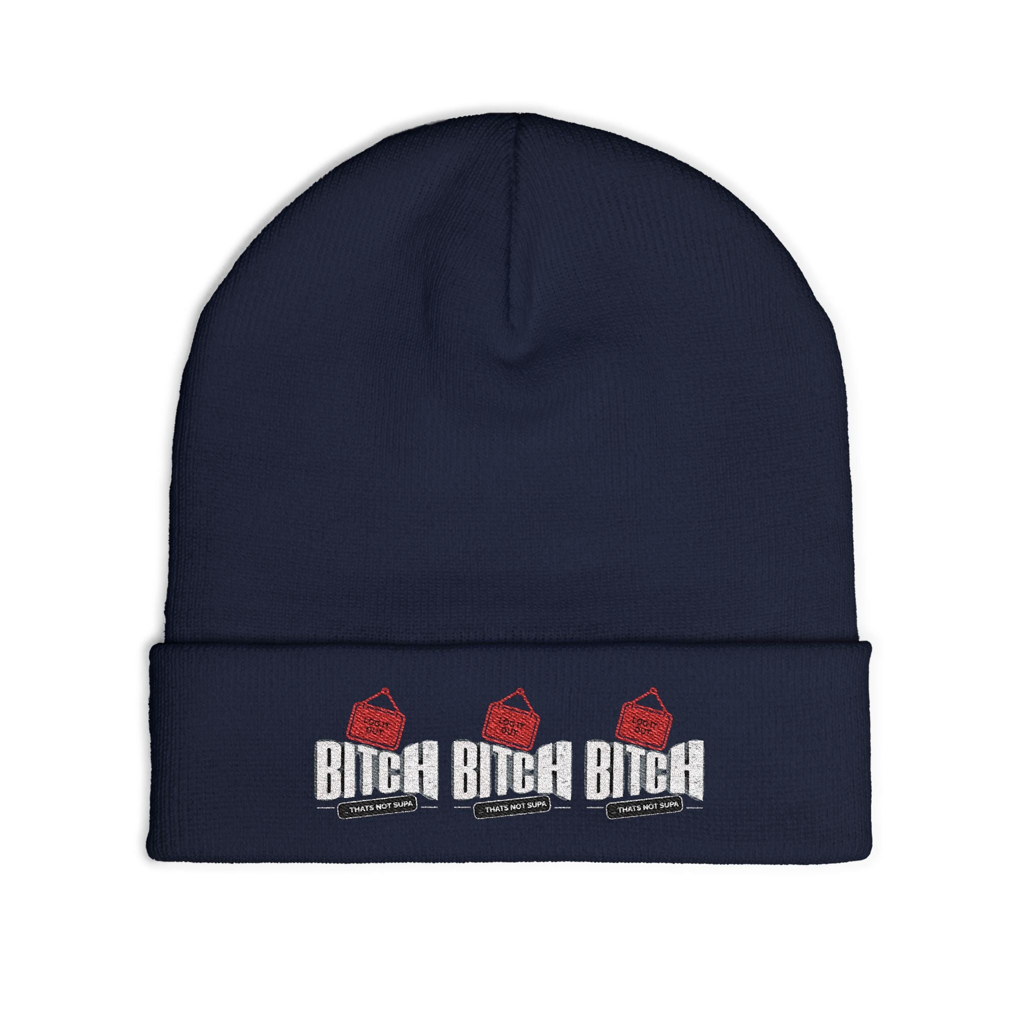 Embroidered 'LOG OUT' Knit Beanie — Gnome Humor Winter Hat