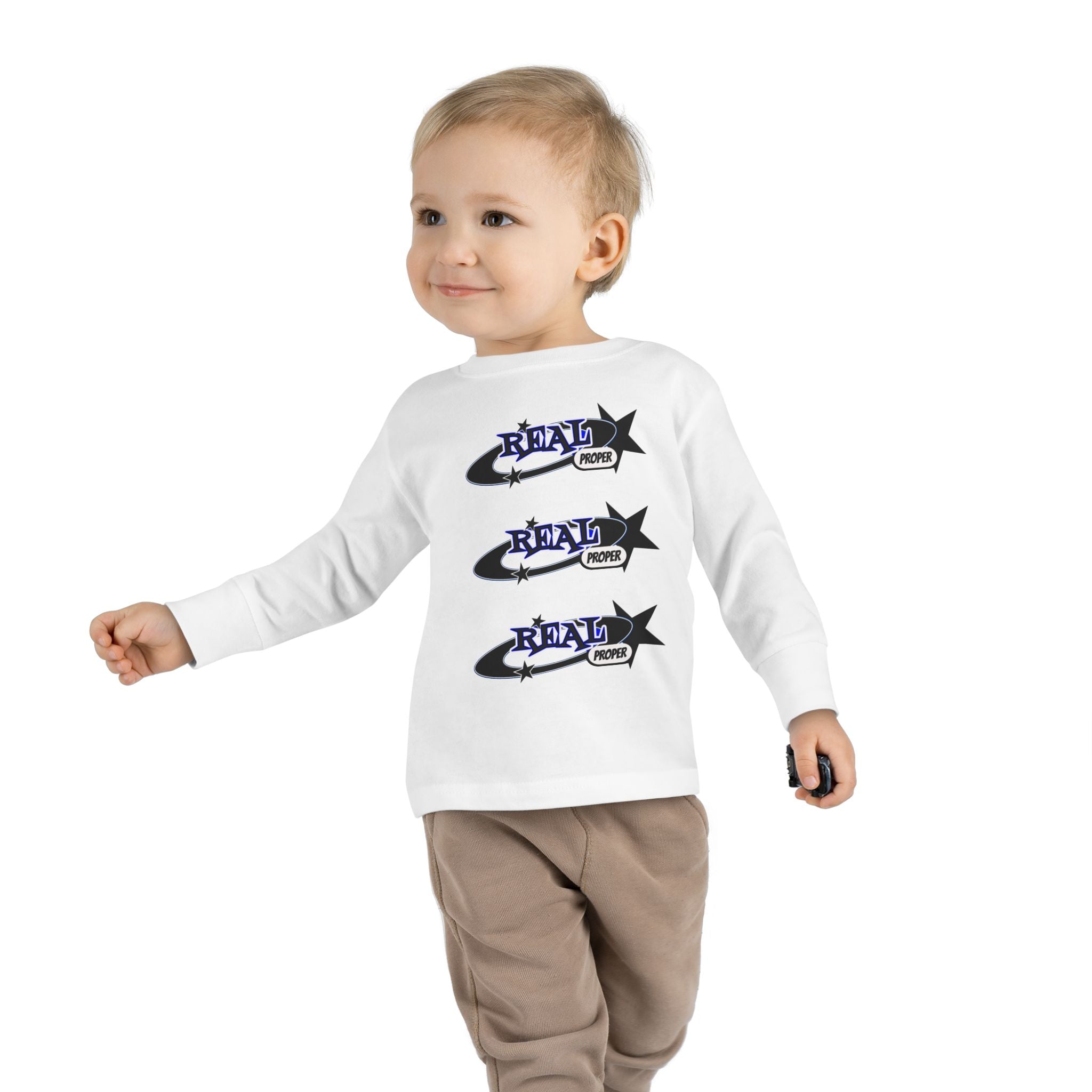 Toddler Long Sleeve Tee — 'Real Proper' Star Graphic Kids Shirt