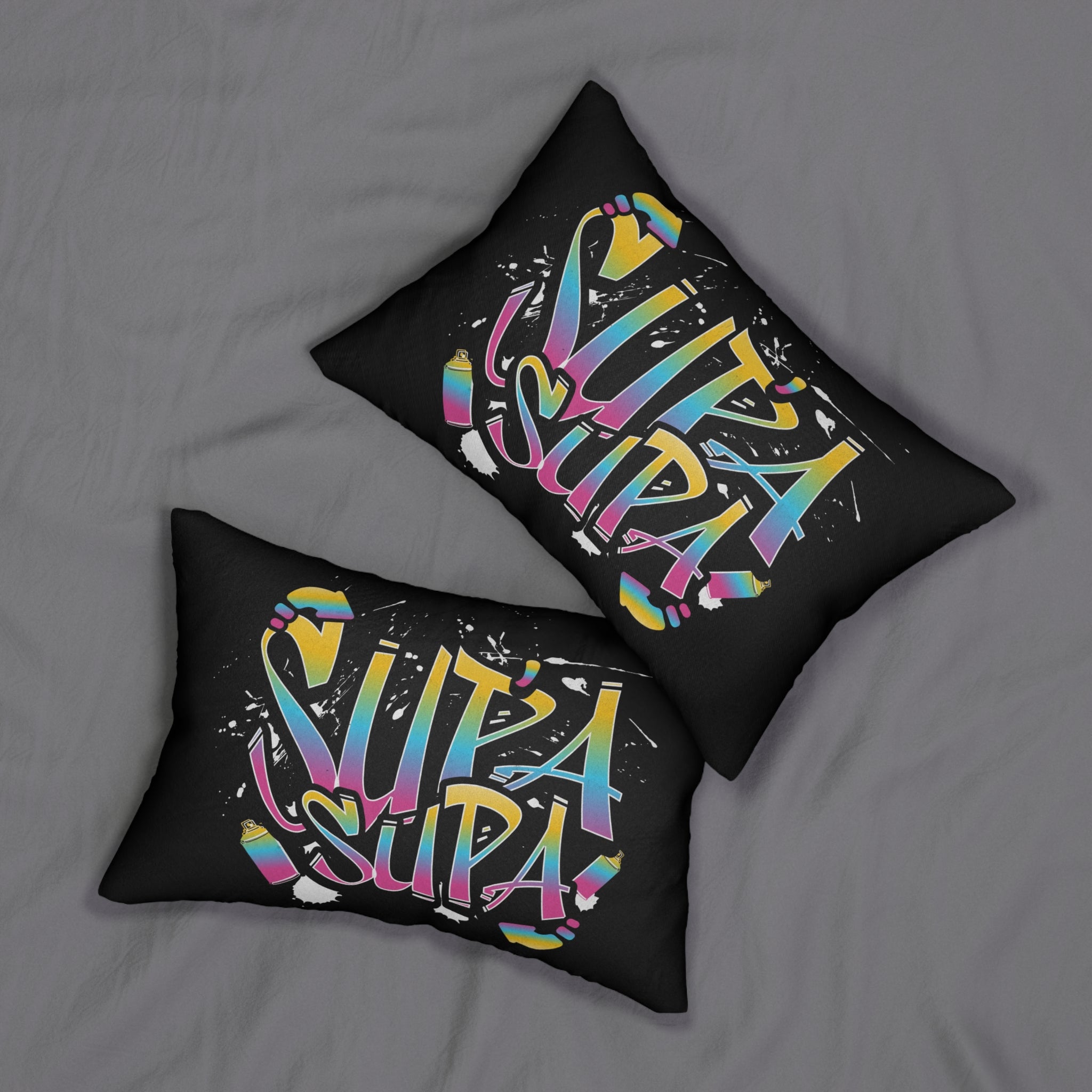 Lumbar Pillow — Colorful 'SUPA SUPA' Graffiti Accent Cushion
