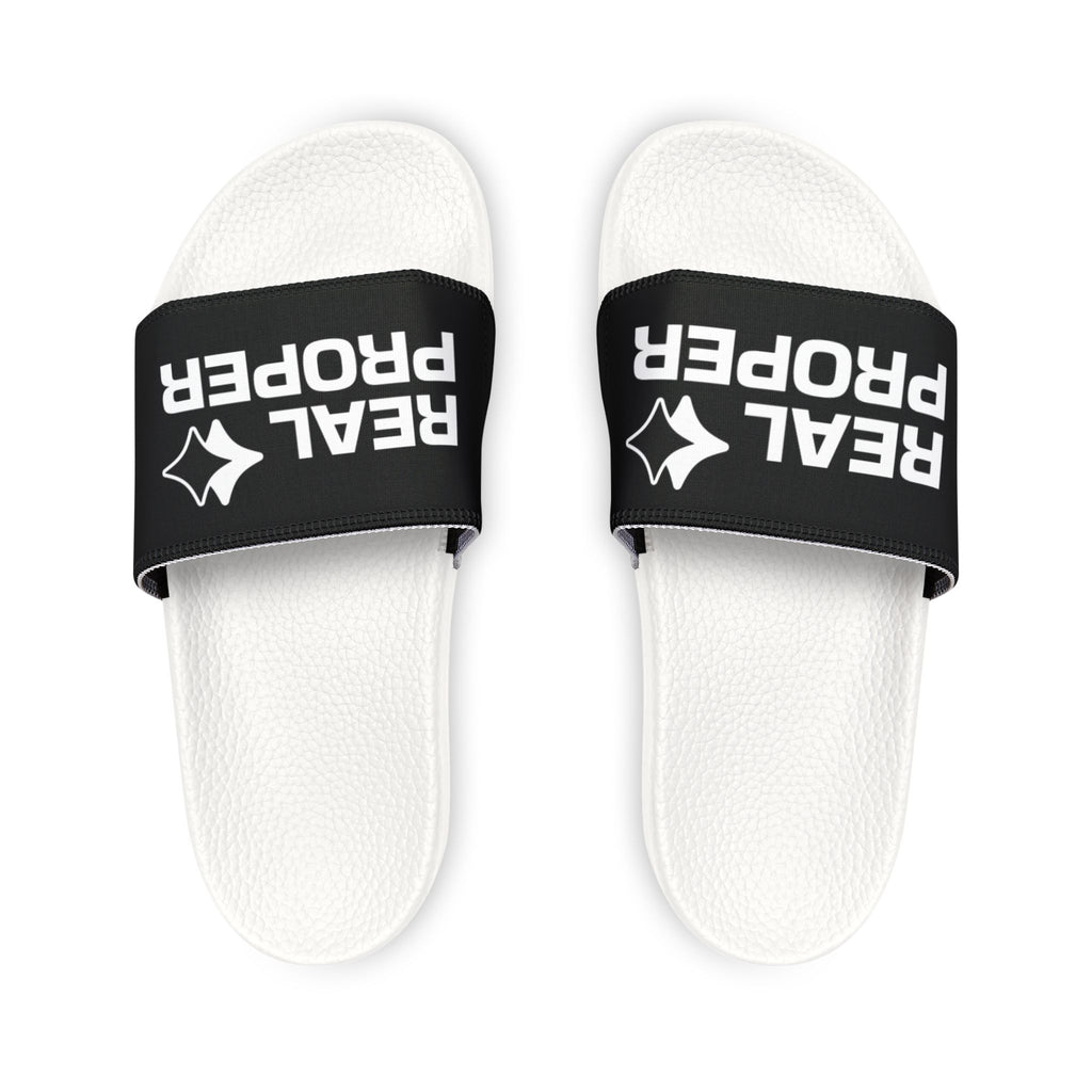 Women's Removable-Strap Slide Sandals — "Real Proper" Black Pool & Casual Beach Slides