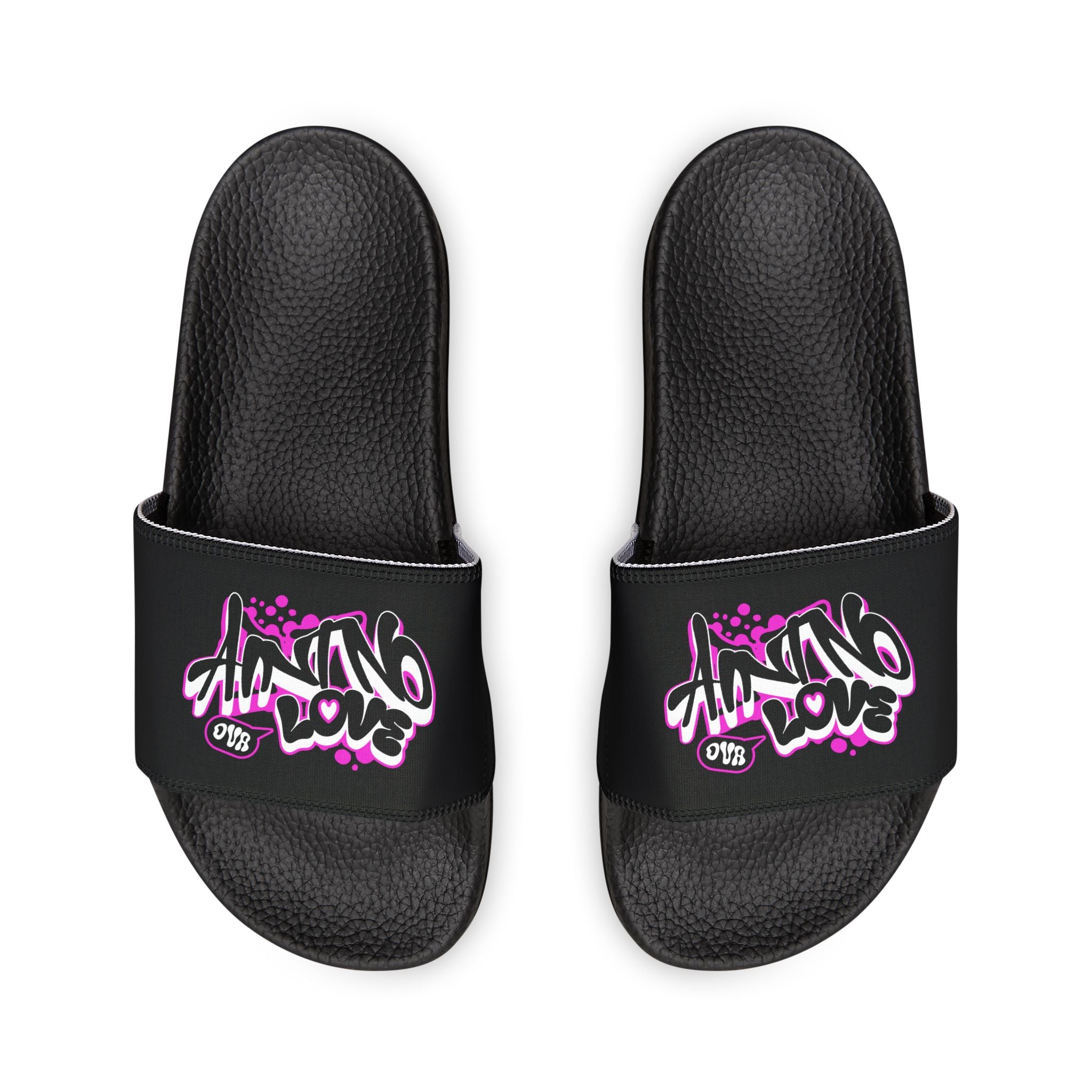 Men's Slide Sandals — Black Strap with NO LOVE Graffiti "Aint love design" Design