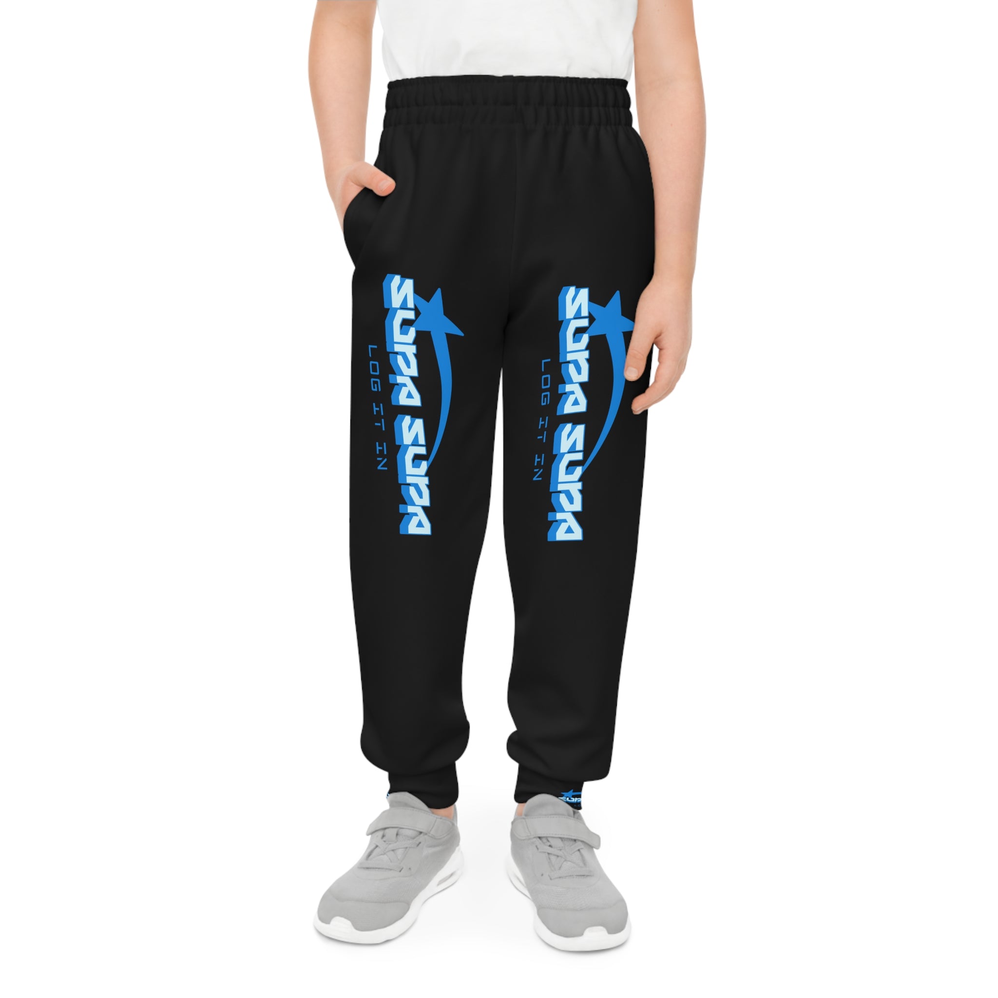 Youth Joggers - Blue Retro 'SUPA SUPA' Logo Streetwear Sweatpants