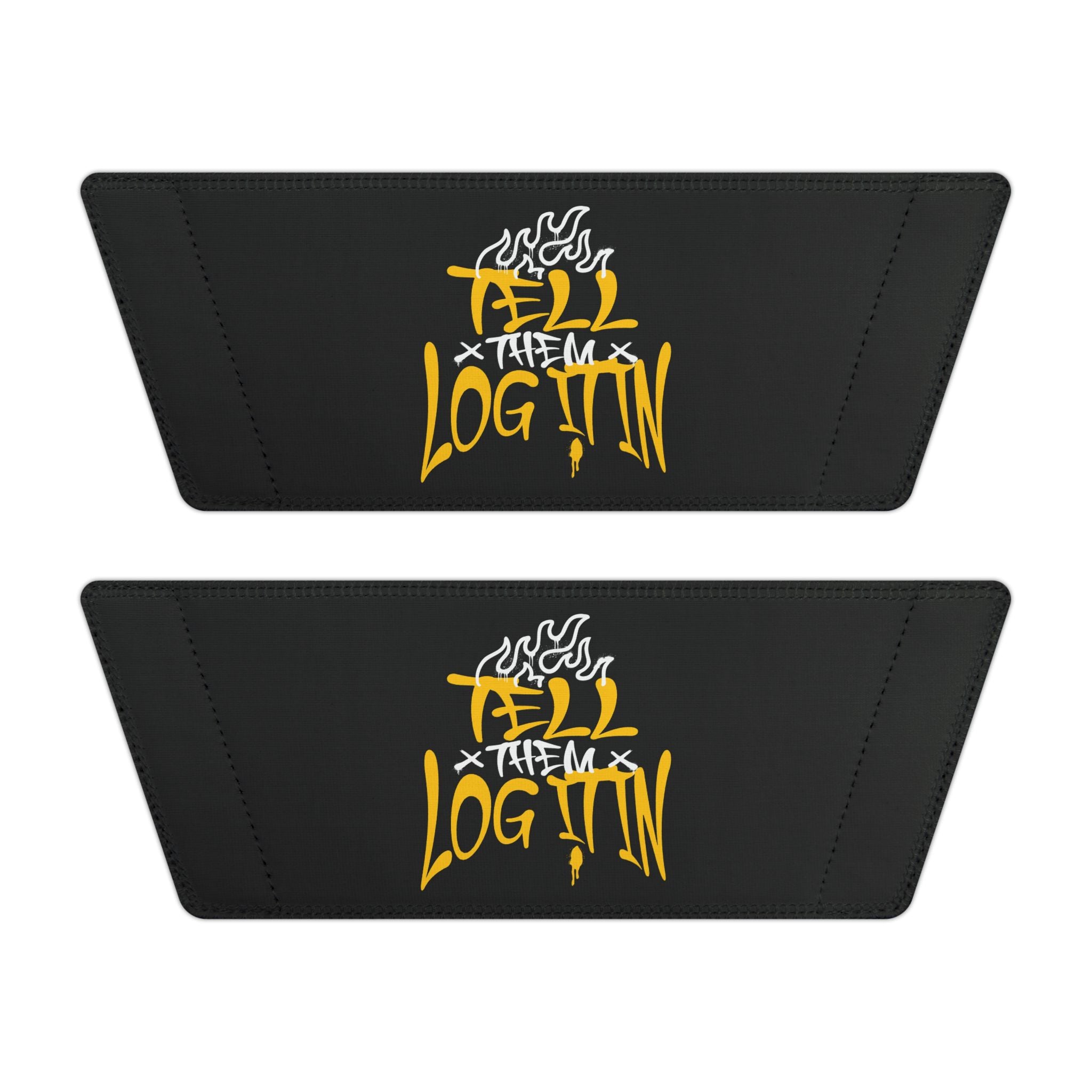 Slide Sandals — Black Straps with Yellow Graffiti "Tell em Log it in" Design