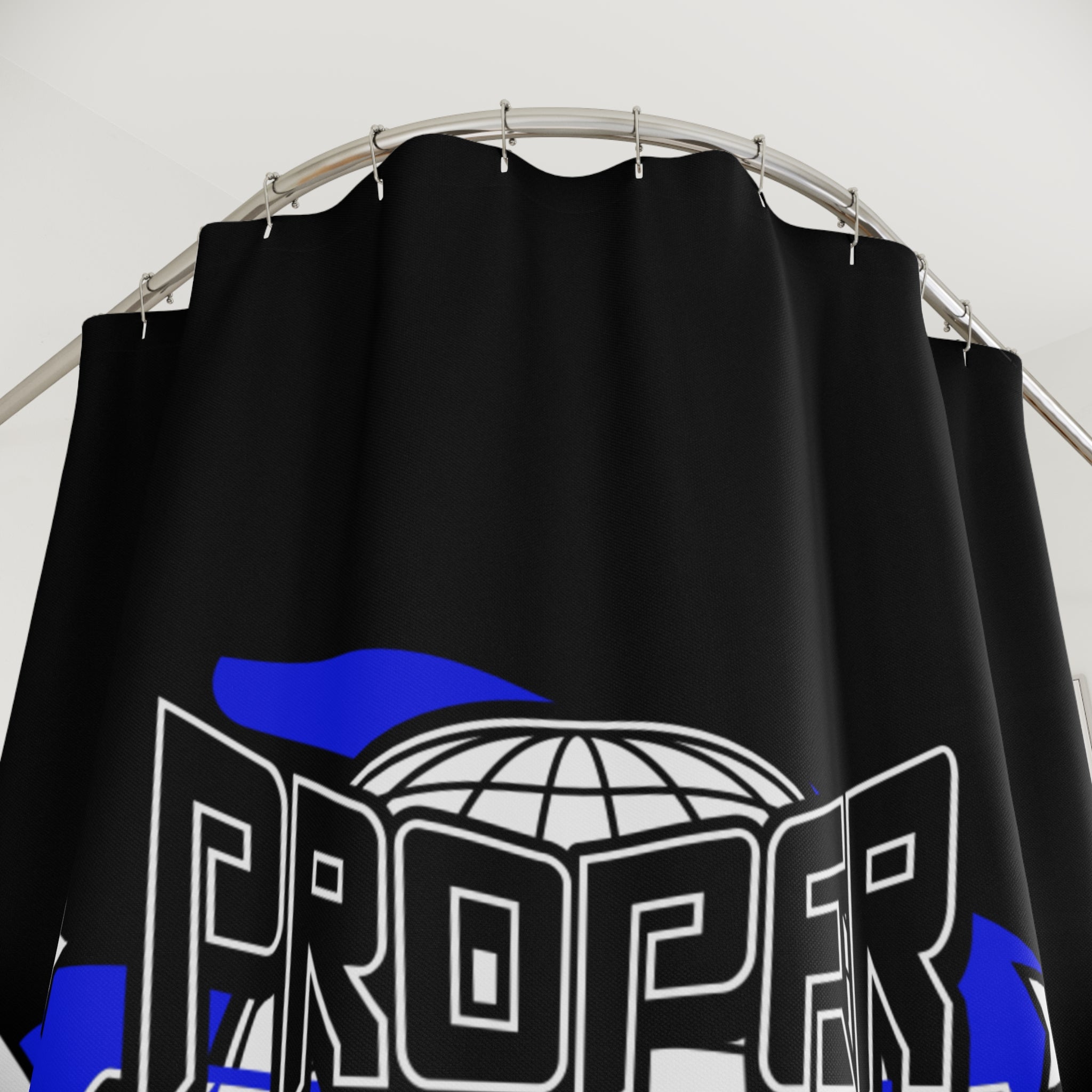 Proper Strategic Shower Curtain — Bold Retro Globe Graphic Bathroom Decor