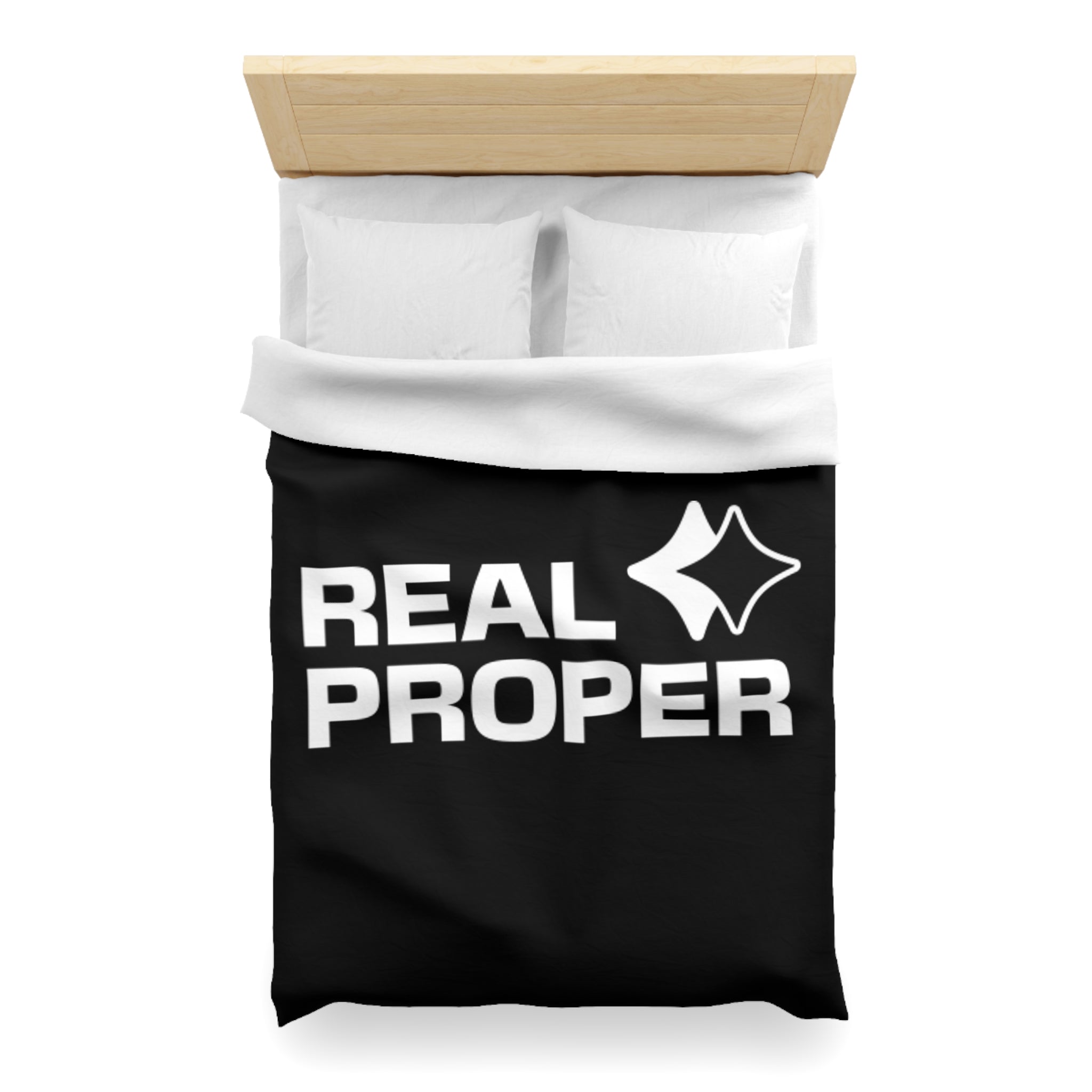 Duvet Cover — "REAL PROPER" Bold Text Black Microfiber Duvet