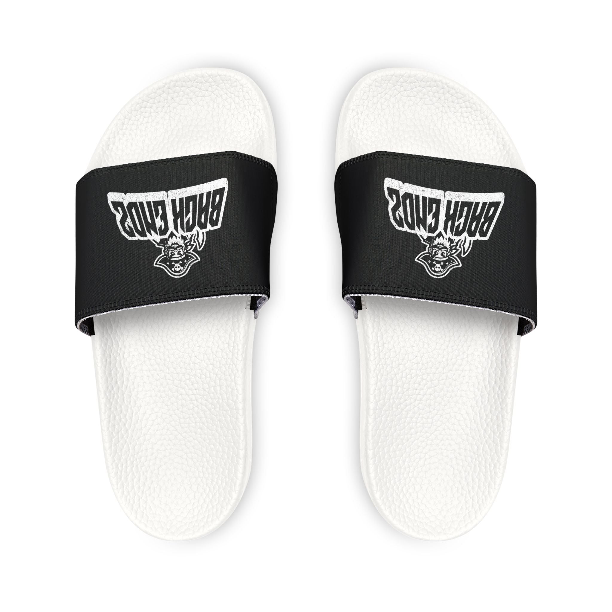 Youth Slide Sandals — Black Strap with 'Bank Endz' Graphic